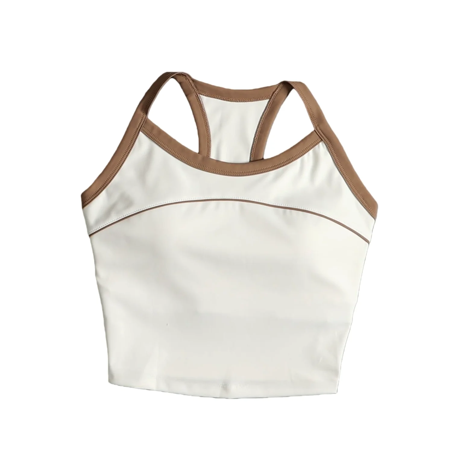 Sujetador Yoga Mujeres Contraste Tubulación Racerback Tank Top Fijo Acolchado Recortado Chaleco Deportivo Correr Gimnasio Entrenamiento-l-White