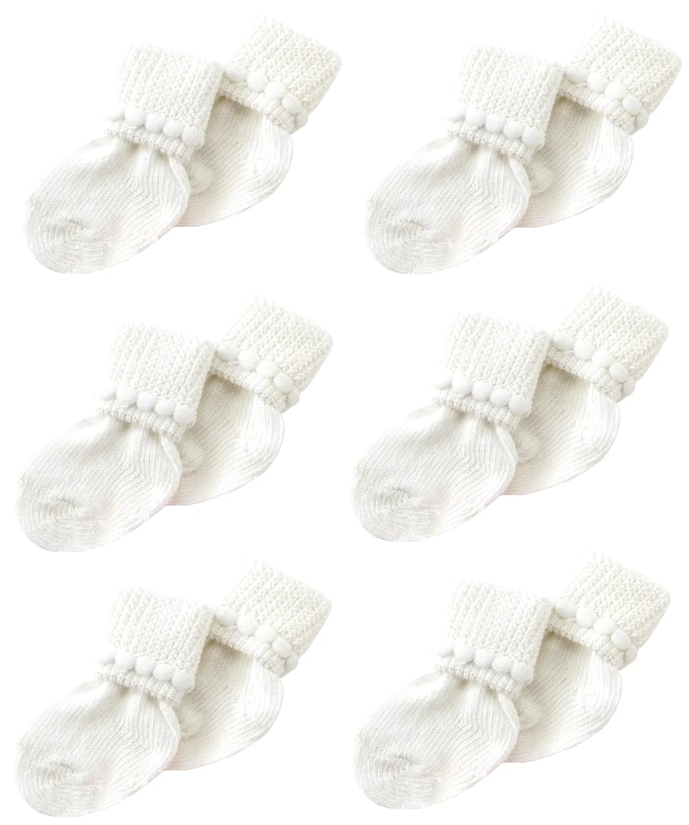 Nurses Choice 6 pares de calcetines para bebé, botines de algodón suave con puño de burbuja de 0 a 3 meses, esenciales de confianza para el hospital, Blanco, 0-3 meses