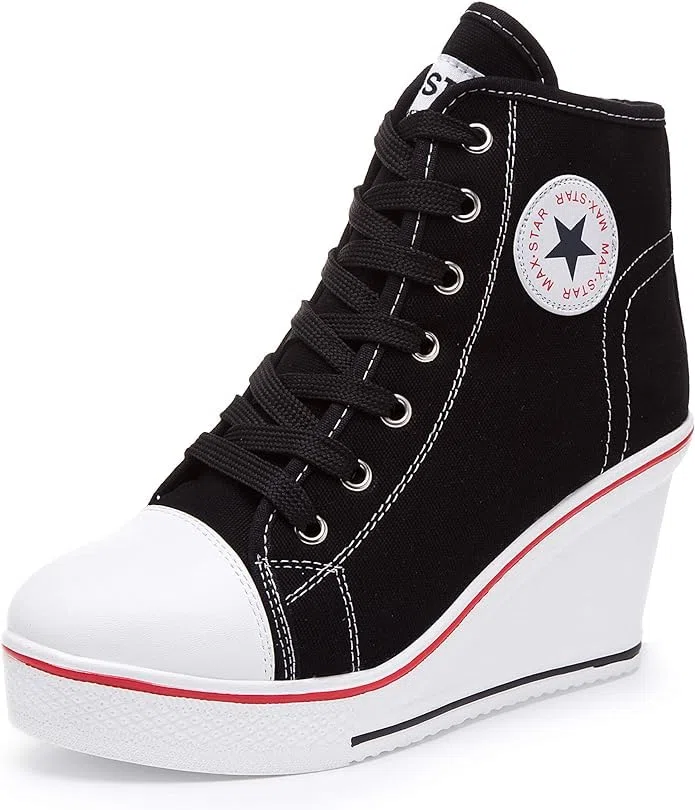 nulala Zapatillas de lona para mujer, con tacón de cuña, zapatillas con altura de tacón, zapatillas de plataforma para correr, para deporte, tiempo libre