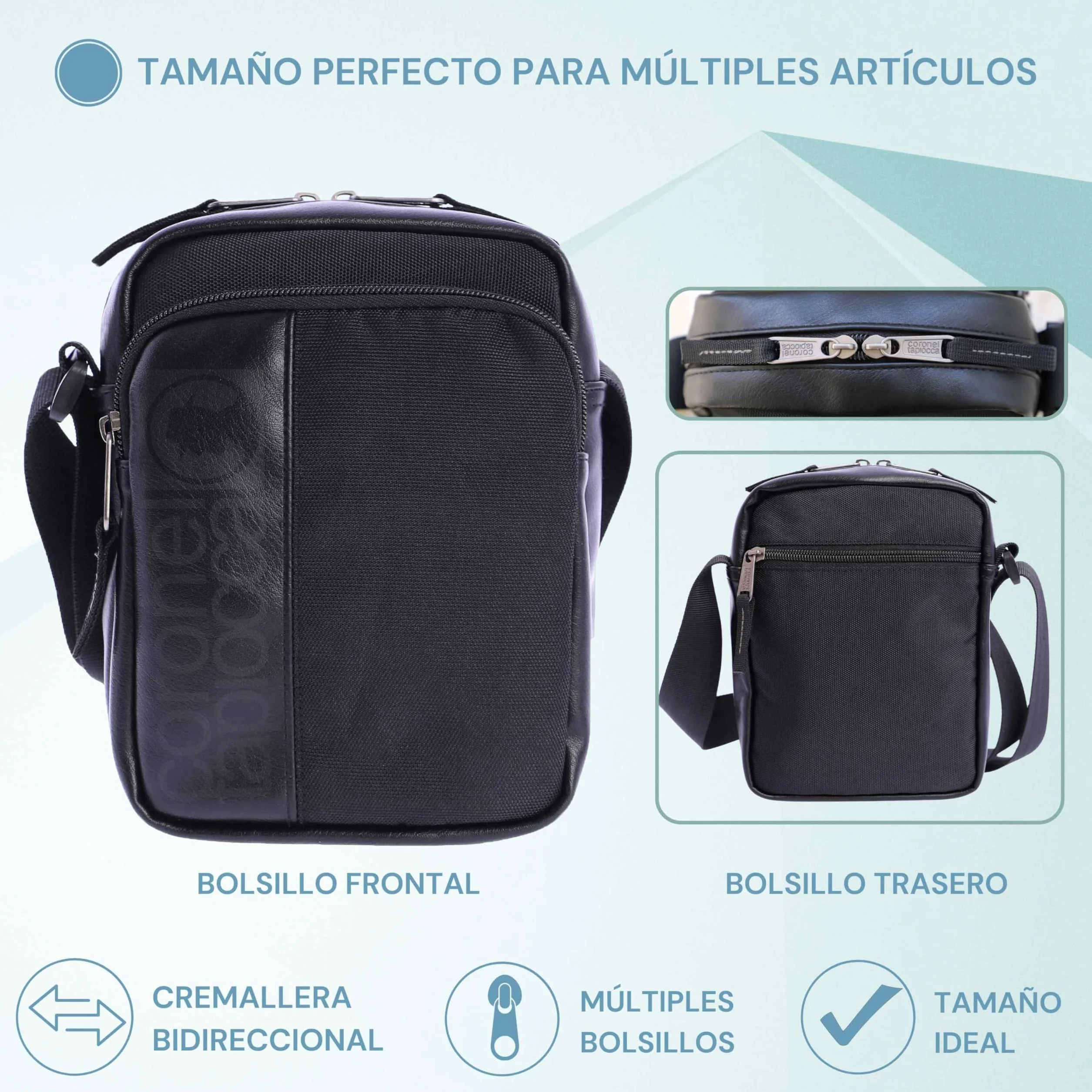 Coronel Tapioca – Bandolera para hombre estilo casual | Bolso hombre bandolera compacto con múltiples compartimentos | Ideal para uso diario, viajes o trabajo