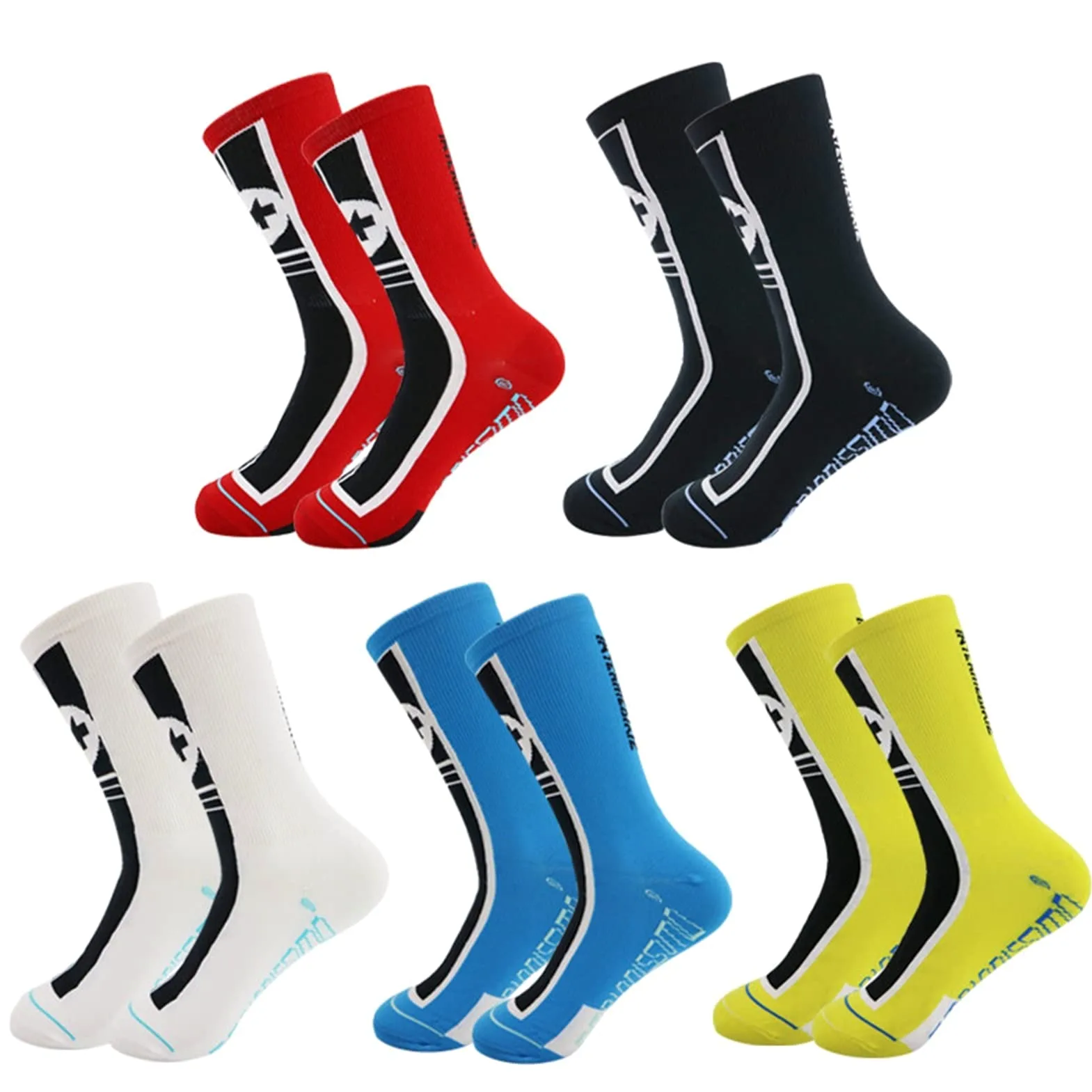 2 Pares de Calcetines de Ciclismo Hombres en Tubo Multicolor Deportes Anti Deslizamiento Calcetines Entrenamiento Calcetines Forrados con Calcetines de Tobillo