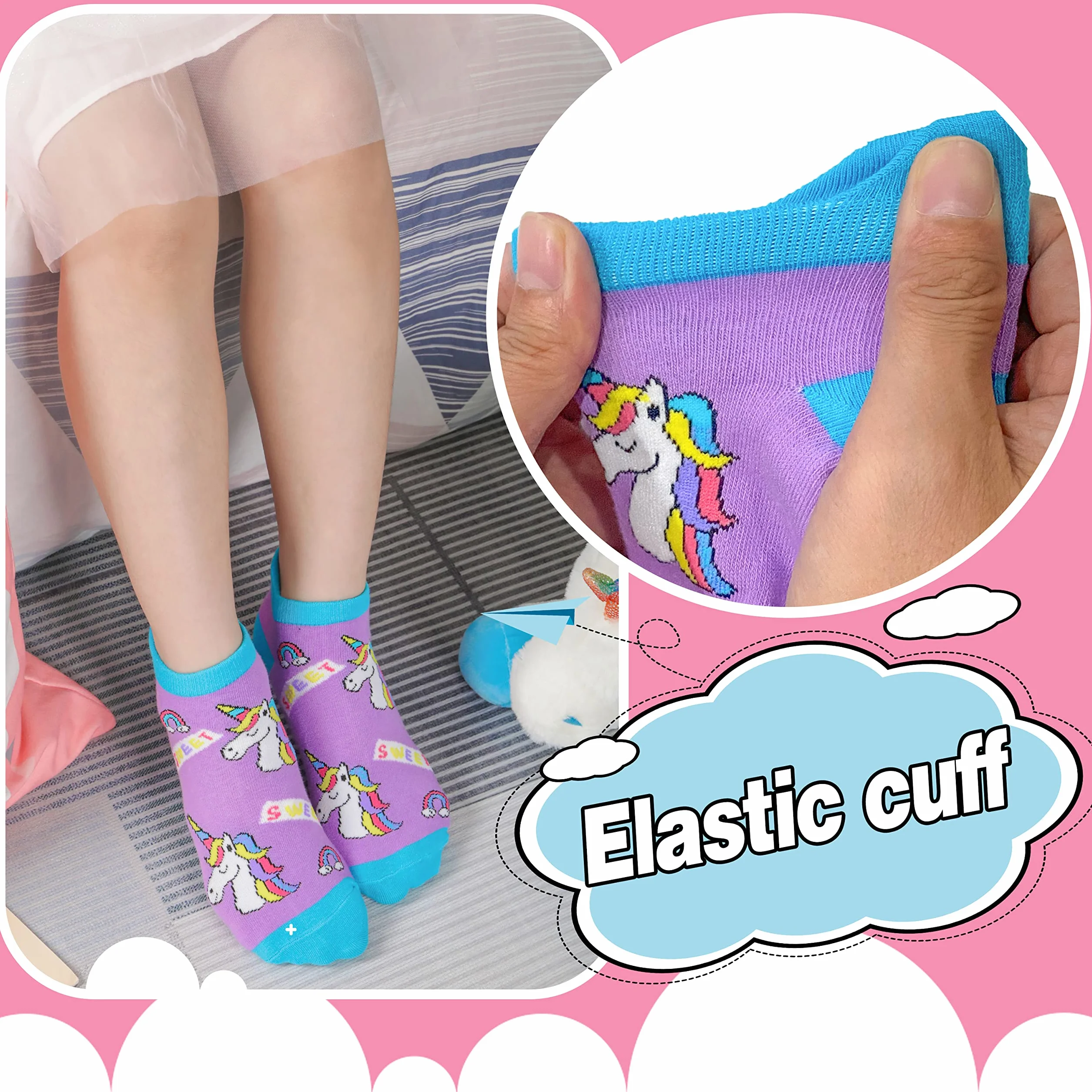 ANTSANG Niños Niñas Calcetines Tobilleros Lindo Unicornio Divertido Novedad Extraño Dibujos Animados No Show Moda Algodón 6 Pares