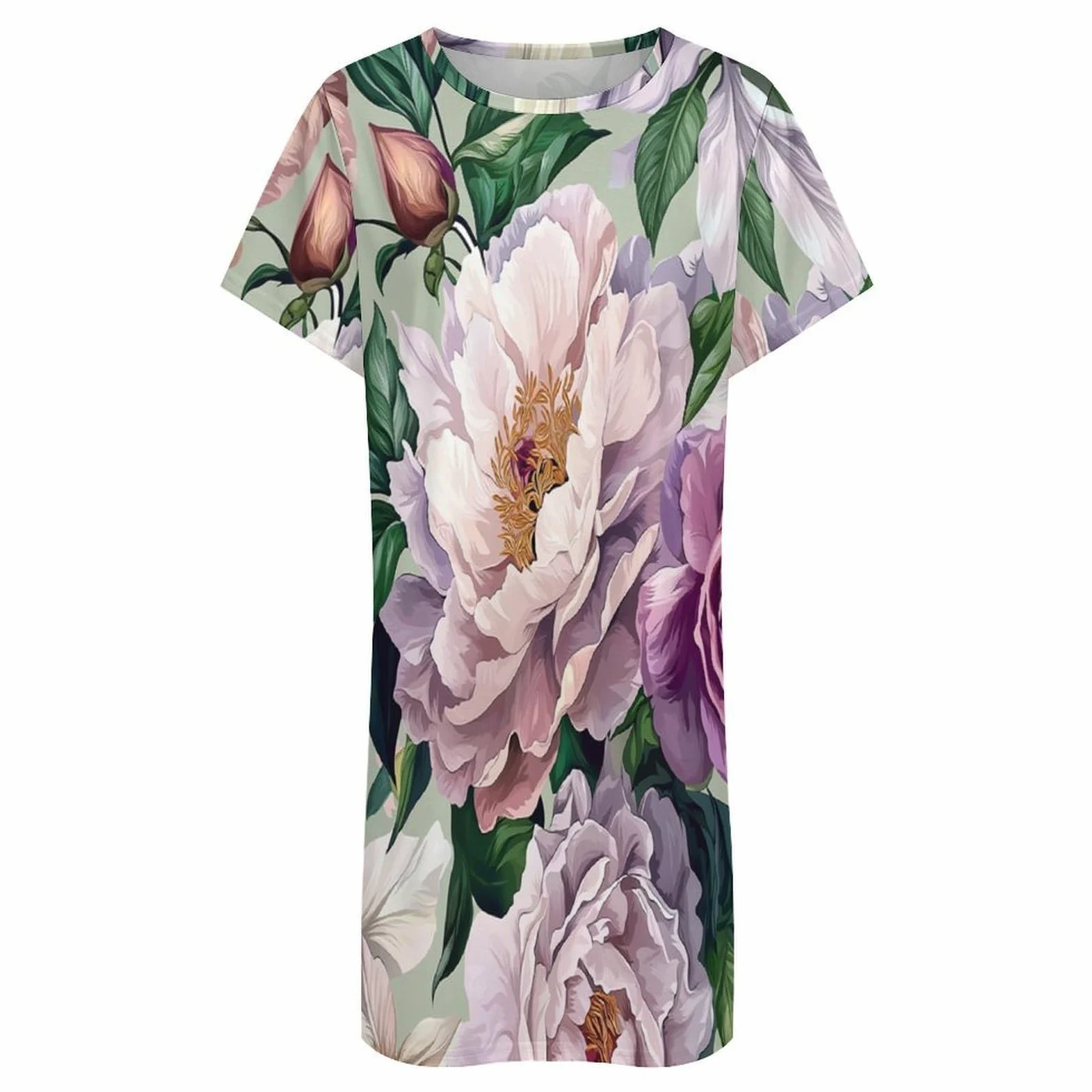 Camisones De Mujer - Peonía Púrpura Camisón De Manga Corta para Estar En Casa Tallas S-3Xl Holgado Largo Suave para El Verano.