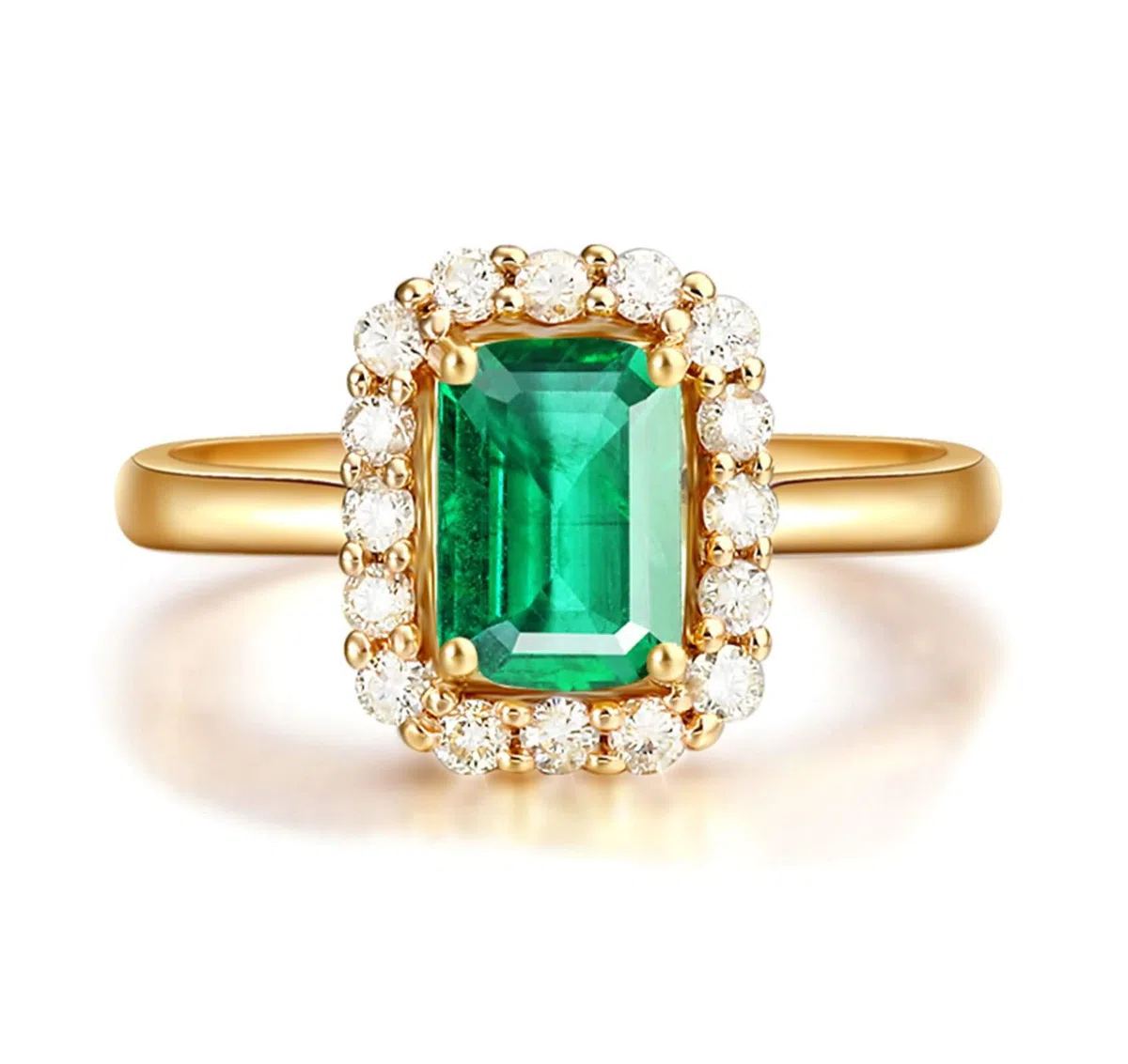 Daesar Anillos de Mujer de Matrimonio con Rectángulo con Esmeralda Creada y Moissanita, Oro Amarillo 9K/14K/18K, Anillo Prometida Oro Verde