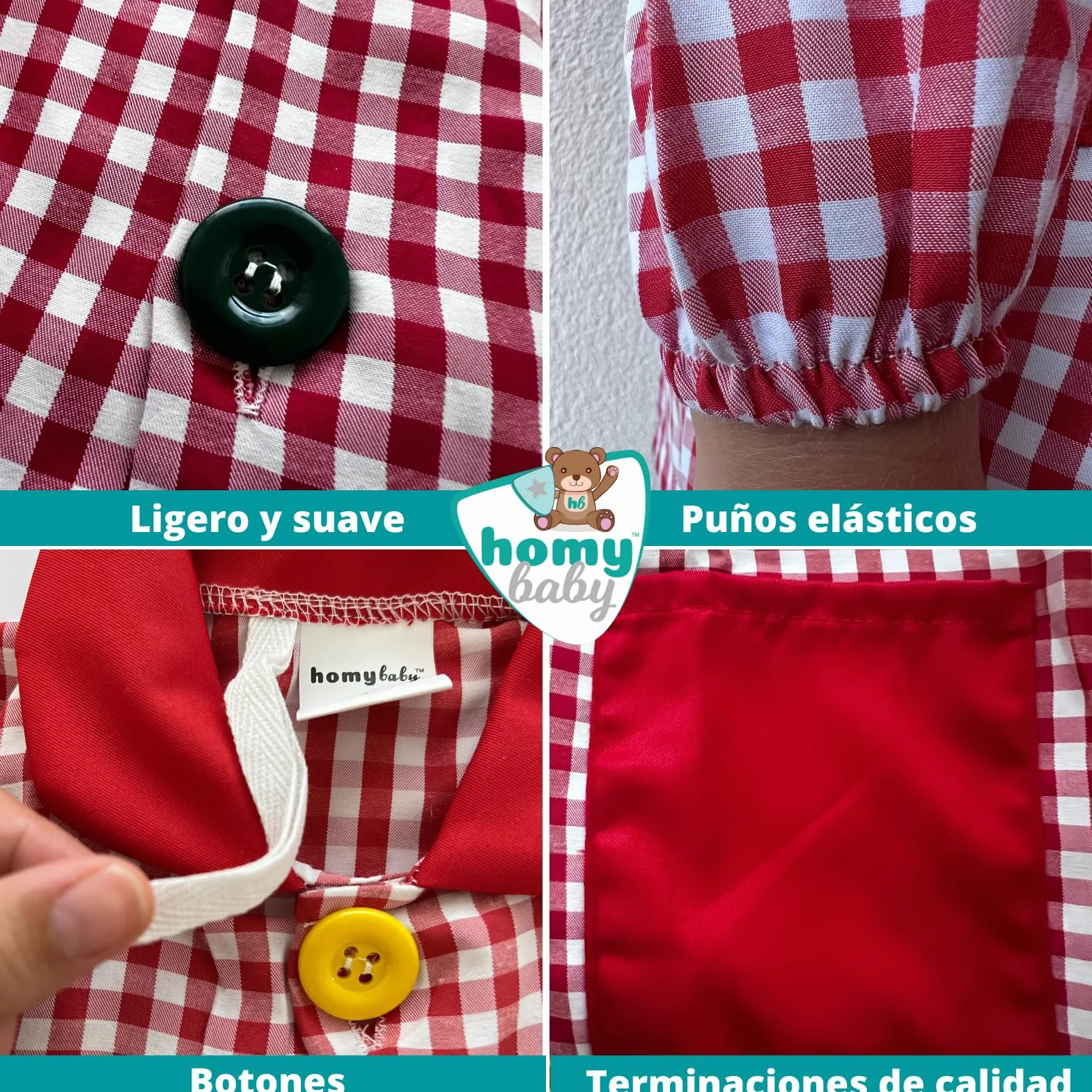 Bata escolar infantil HOMYBABY® con botones para guardería y colegio - Fácil de poner y quitar con bolsillos y puños cerrados (Rojo, Talla 1)