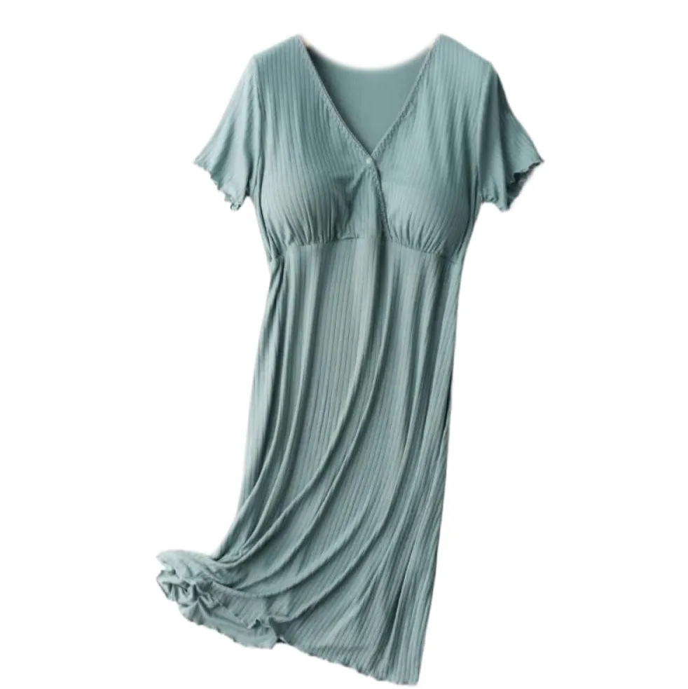 Camisón para Mujer - Vestido De Verano con Cuello En V para Mujer, Vestidos De Algodón A La Moda, Pijama, Ropa De Casa, Camisón De Verano