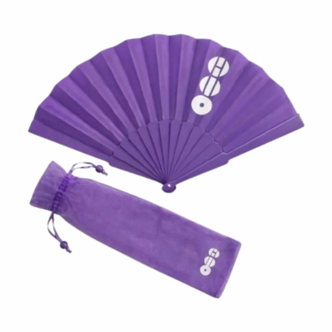 Abanico Plegable de Mano Arirang Morado con Funda de Organza Accesorio Coreano para Conciertos