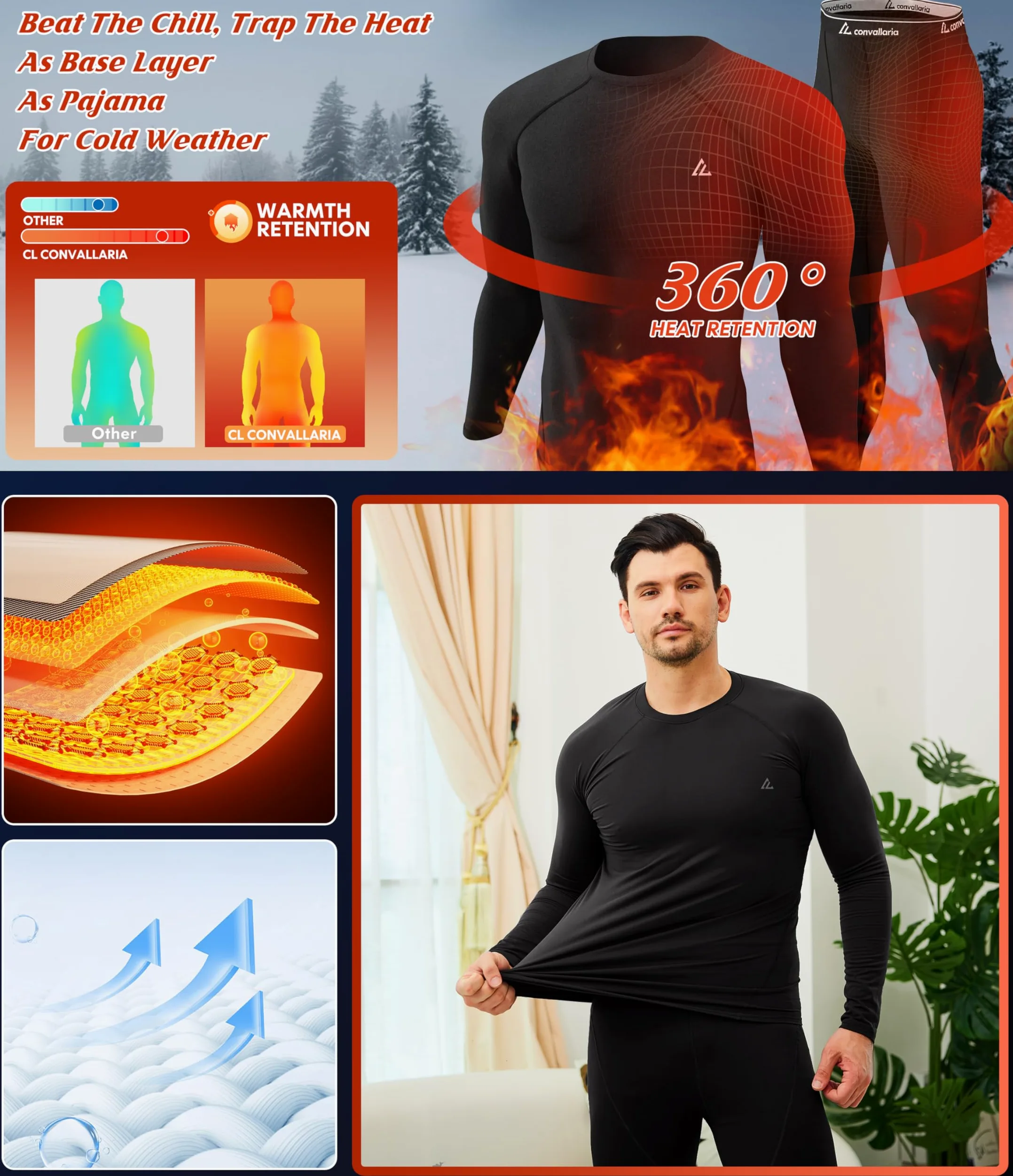 CL convallaria Ropa Termica Hombre Frio Conjunto Termico Hombre Ropa Interior Térmica Hombre Medias Termicas Hombre Invierno