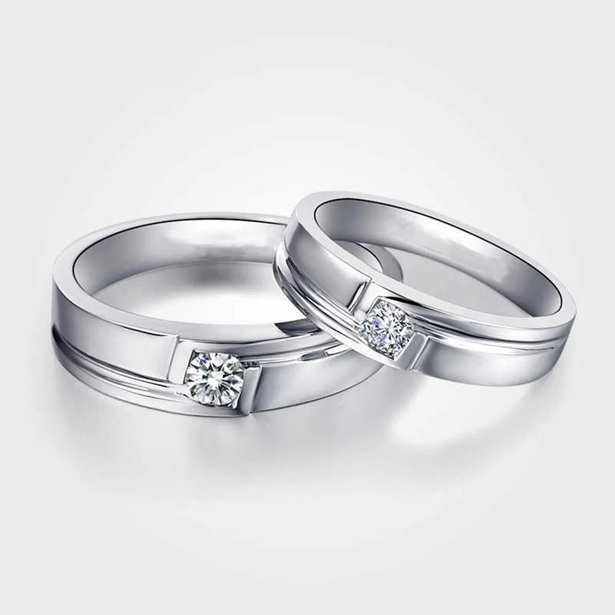 Anillo de boda de platino 950, alianzas de oro real con diamante de 0,15 quilates, pulido, 4,8 mm, anillos de boda para hombres, talla 52 (16,6)