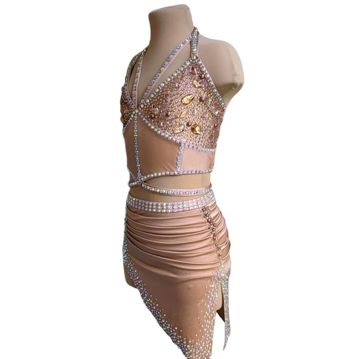 Traje de danza lírica con pedrería y espalda abierta for competición