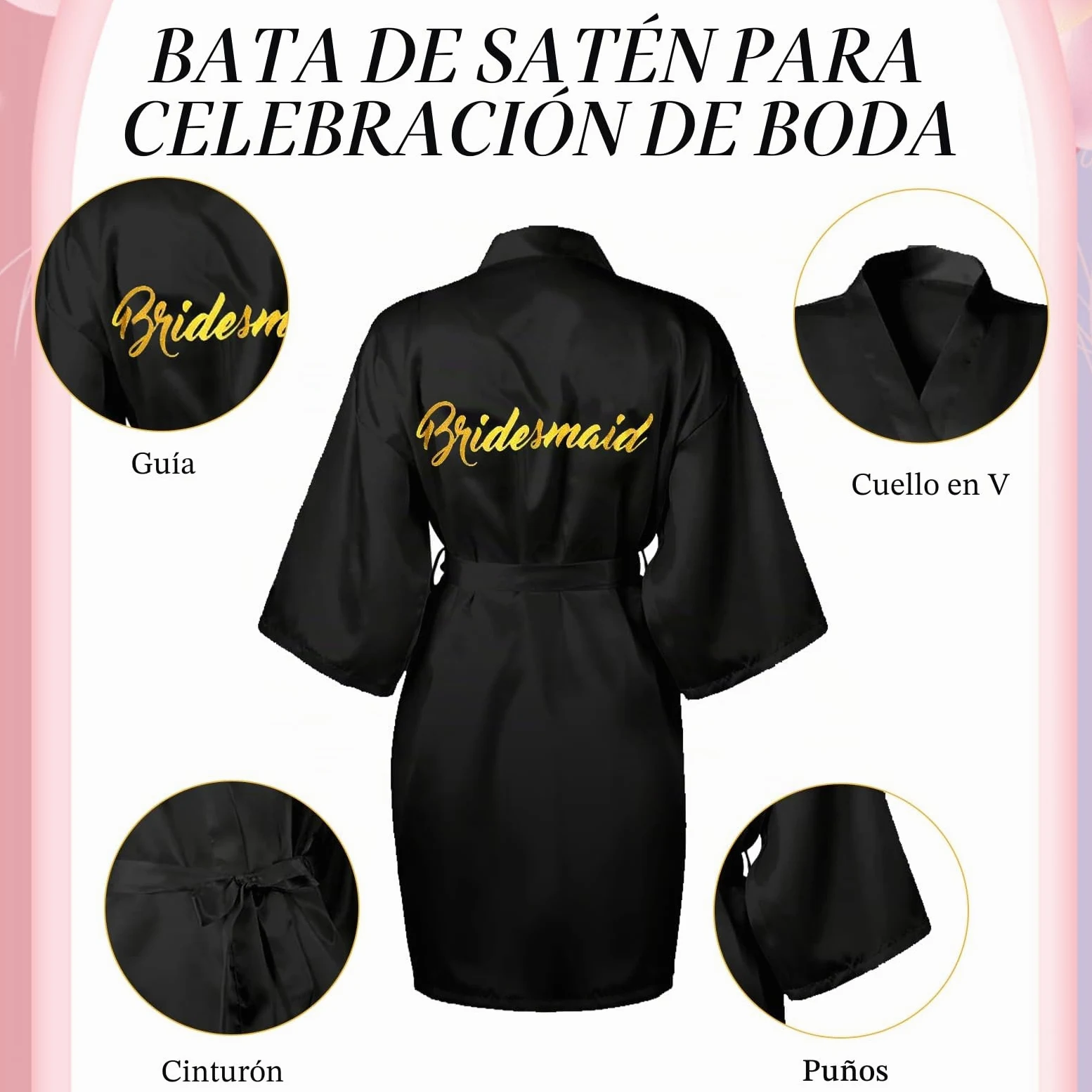 LYCN Albornoz de Novia de 6 Piezas para Mujer, Albornoz de Satén con Bordado Dorado para Novia y Dama de Honor, Regalo para Despedida de Soltera, Pijama para Fiesta en la Piscina (5 Blanco 1 Negro)