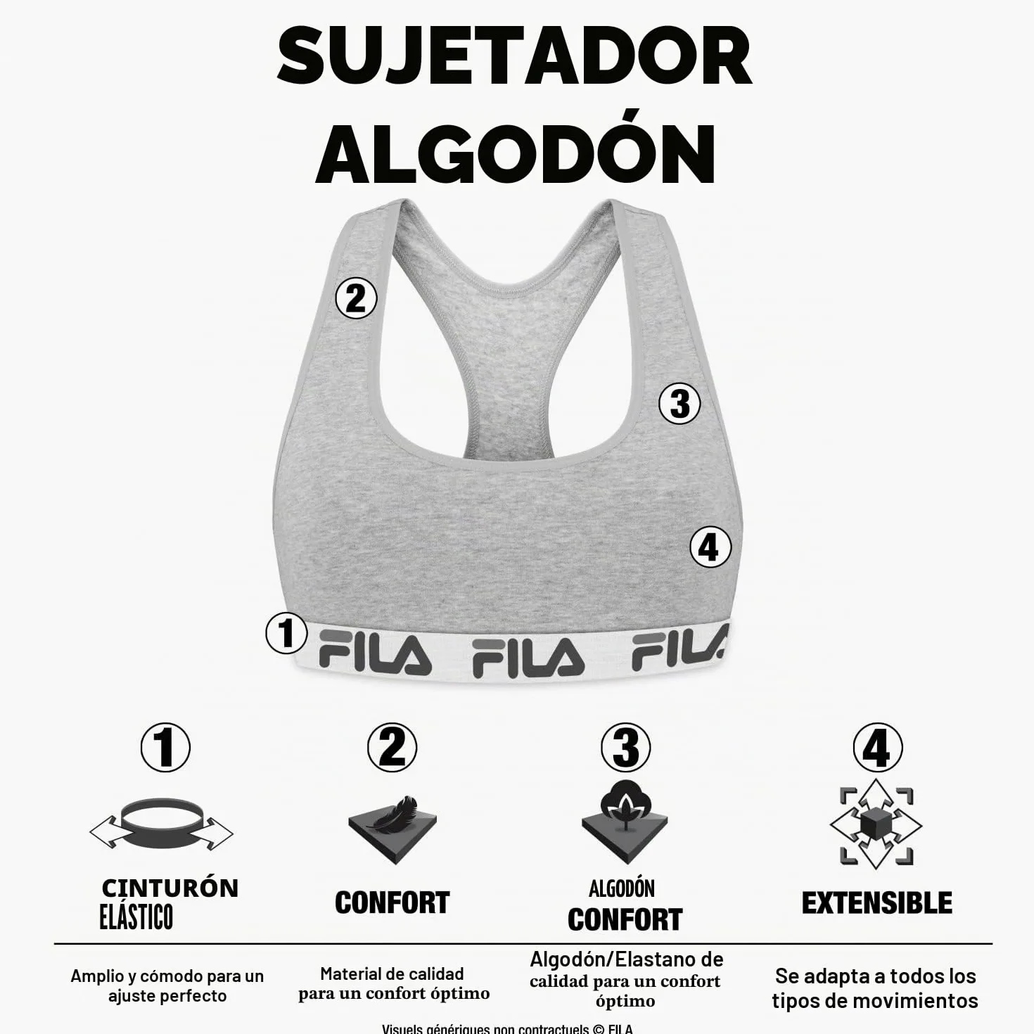 FILA Sujetador Deportivo Mujer algodón, Ropa Deportiva, Gym y Yoga (lote de 3)