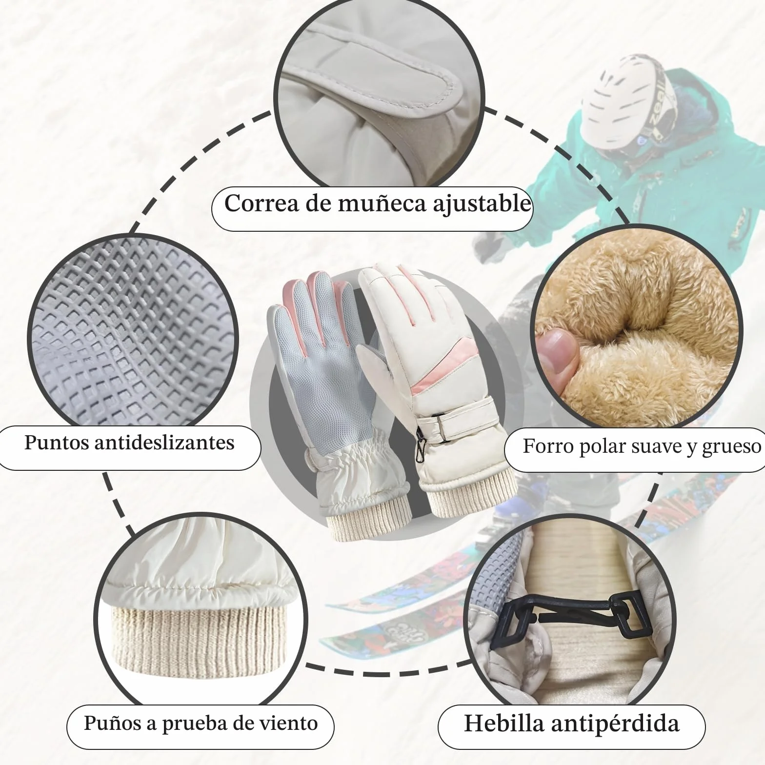 Guantes de esquí invierno mujer resistentes al viento térmicos pantalla táctil impermeables forro polar cálidos ciclismo deportes