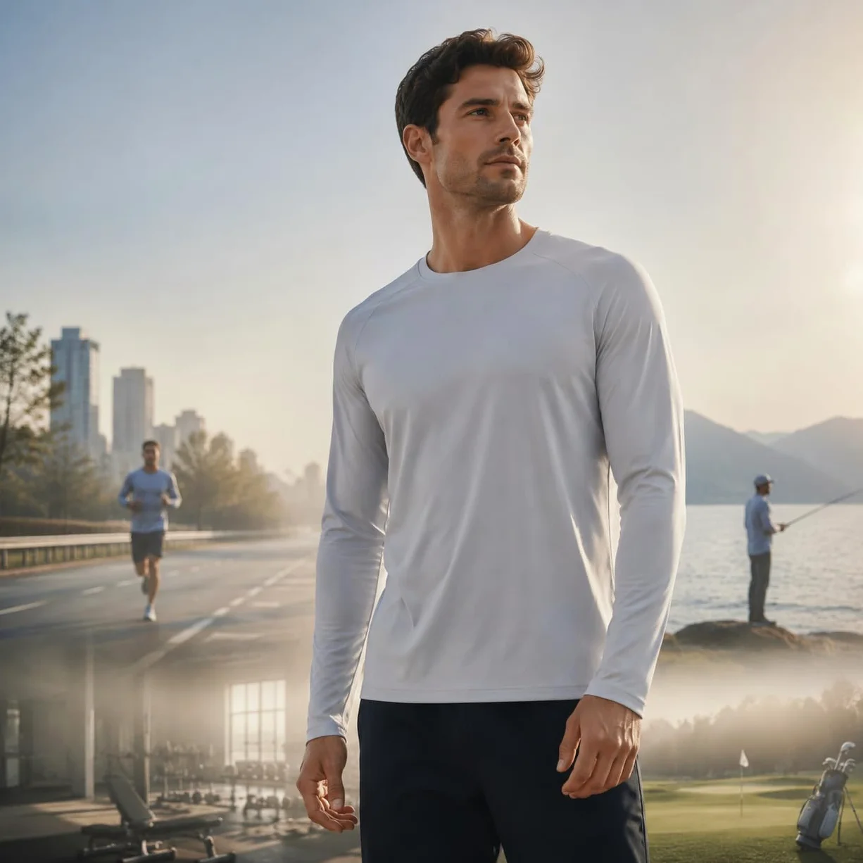 OYGSieg Paquete de 6 camisetas de manga larga para hombre que absorben la humedad UPF SPF protección solar camisetas de entrenamiento camisetas casuales