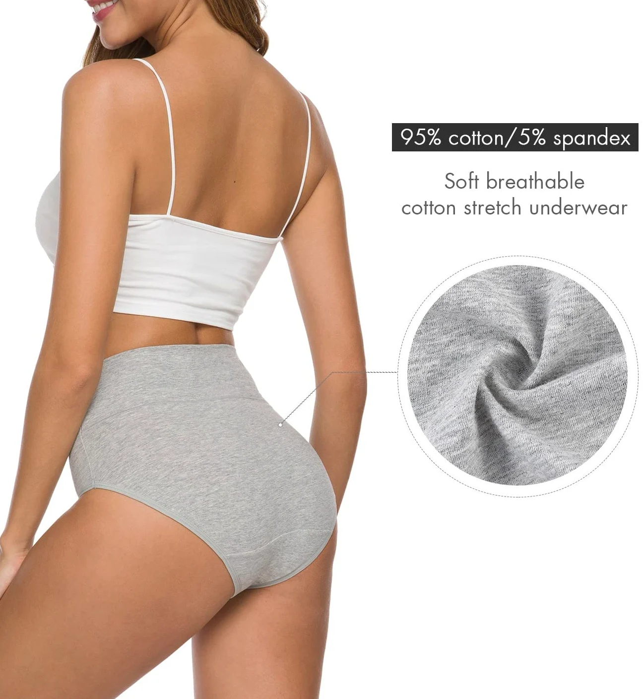 Wealurre Bragas de algodón de cintura alta para mujer, ropa interior con sección C, ropa interior para mujer, cobertura completa, bragas con control de abdomen, paquete múltiple de 5