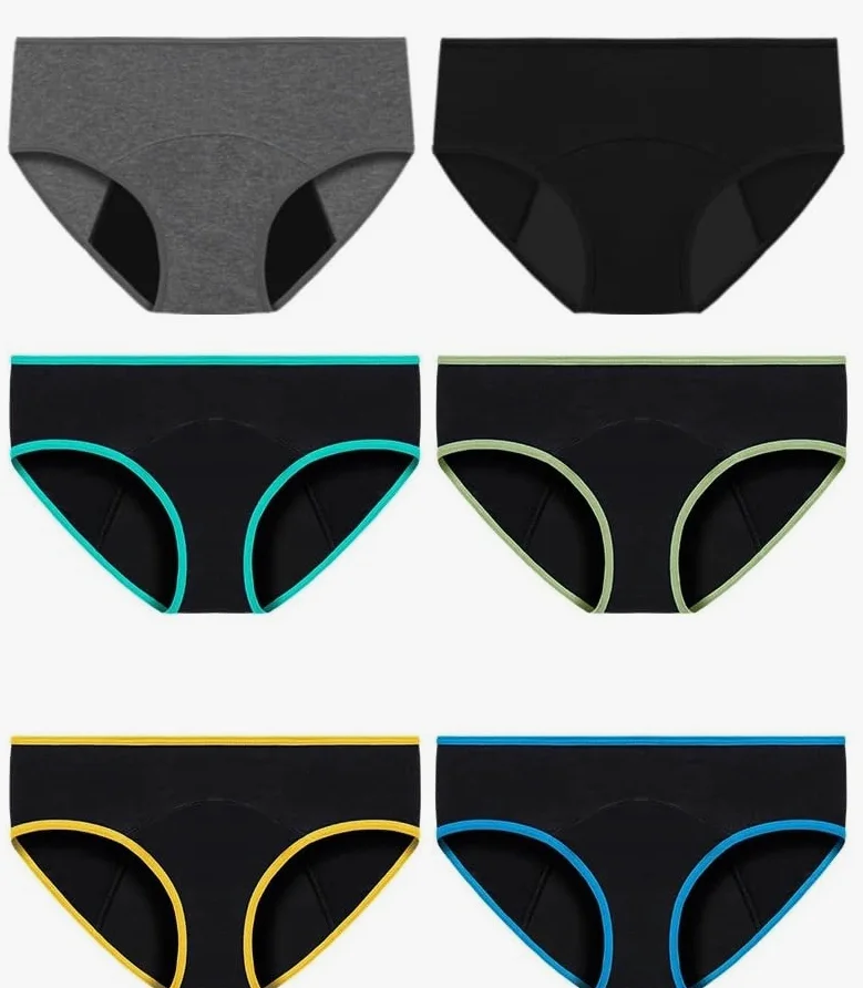 Braguitas Menstruales para Adolescentes de Algodón a Prueba de Fugas Transpirables Suaves Cómodas para Posparto para Flujo Abundante Paquete de 6 Multicolor M
