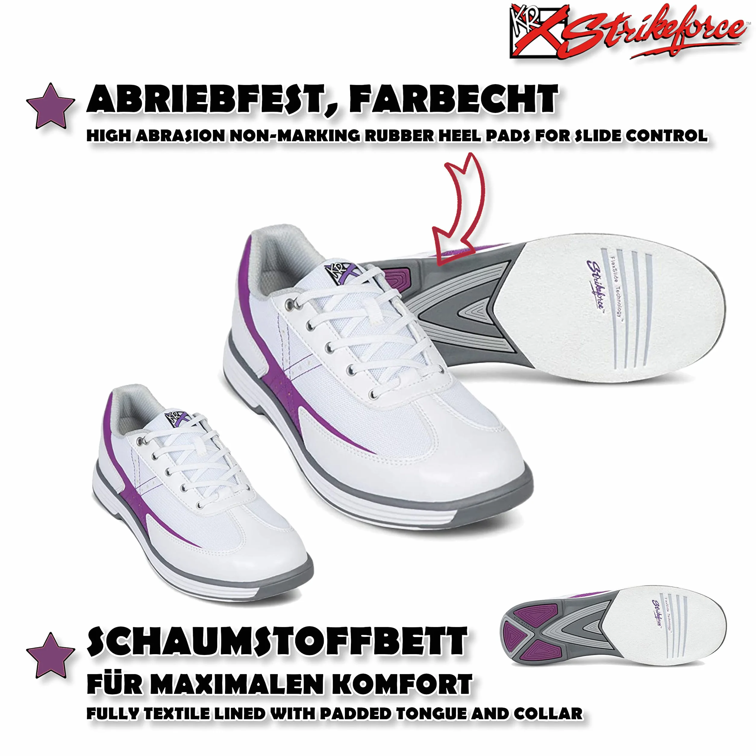 EMAX KR Strikeforce Flex Zapatos de Bolos Mujer Blanco Uva Talla 36-41