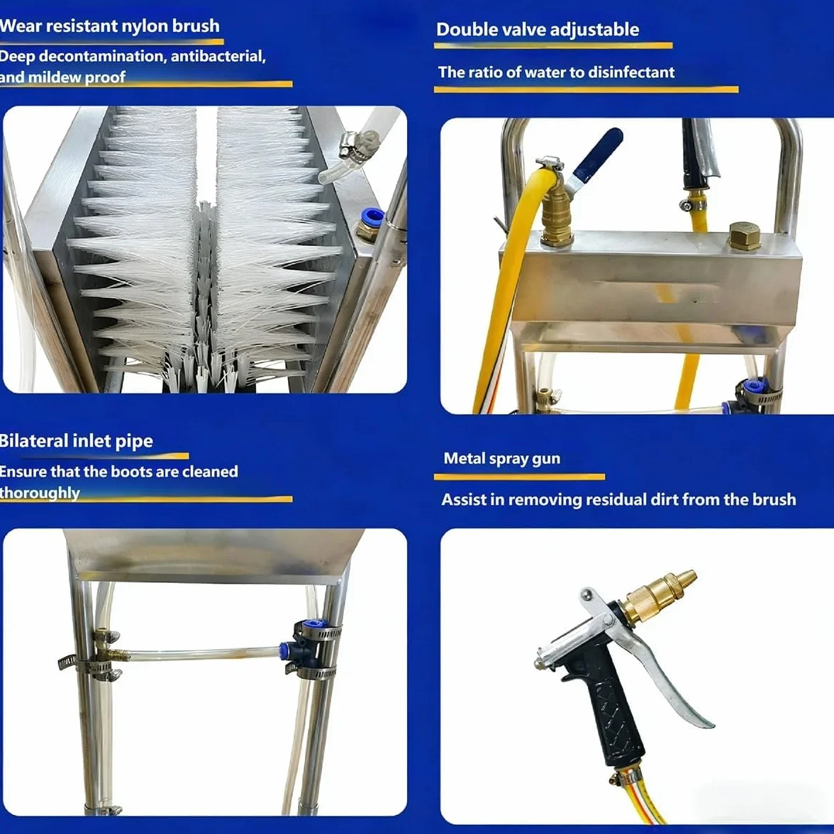 Limpiador automático de botas, limpiador de zapatos de acero inoxidable con pistola de pulverización de agua de 10 m, removedor de barro de limpieza profunda para ganadería, lavadora de calzado al