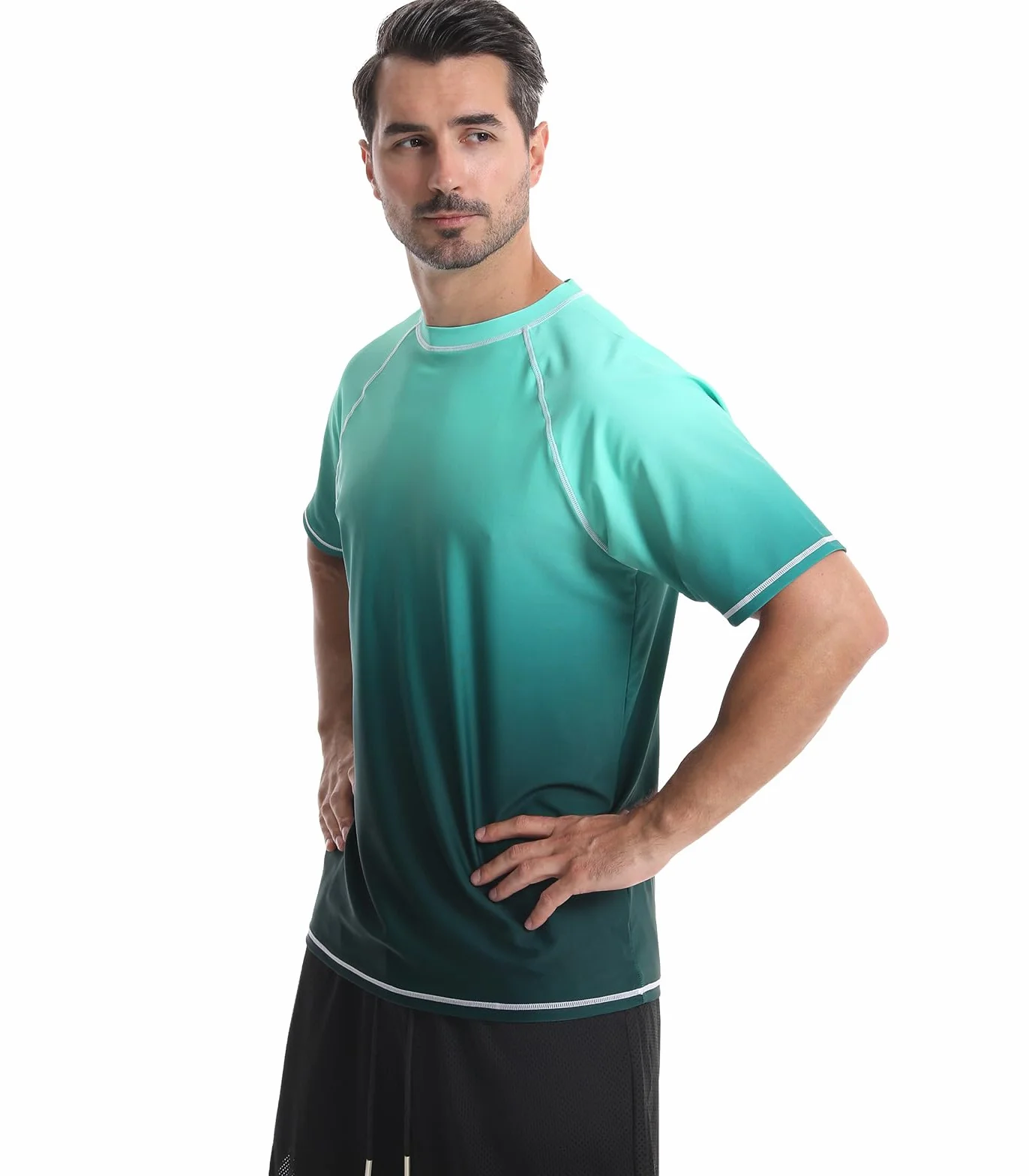 Camiseta de Hombre Camisa de Natación de Manga Corta Protección Solar UPF 50+ Rushguard de Secado Rápido Transpirable Surf Verano
