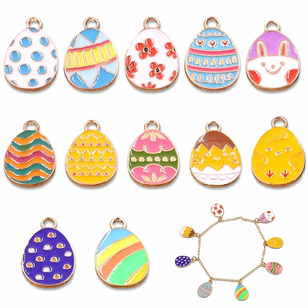 12pcs Encantos Pascua, Huevo Pascua Adorno, Huevo de Pascua esmaltado, Mini Colgantes De Aleación De Adornos Colgantes De Colores Para Collar Pulsera Pendiente Llavero Fabricación De Joyas