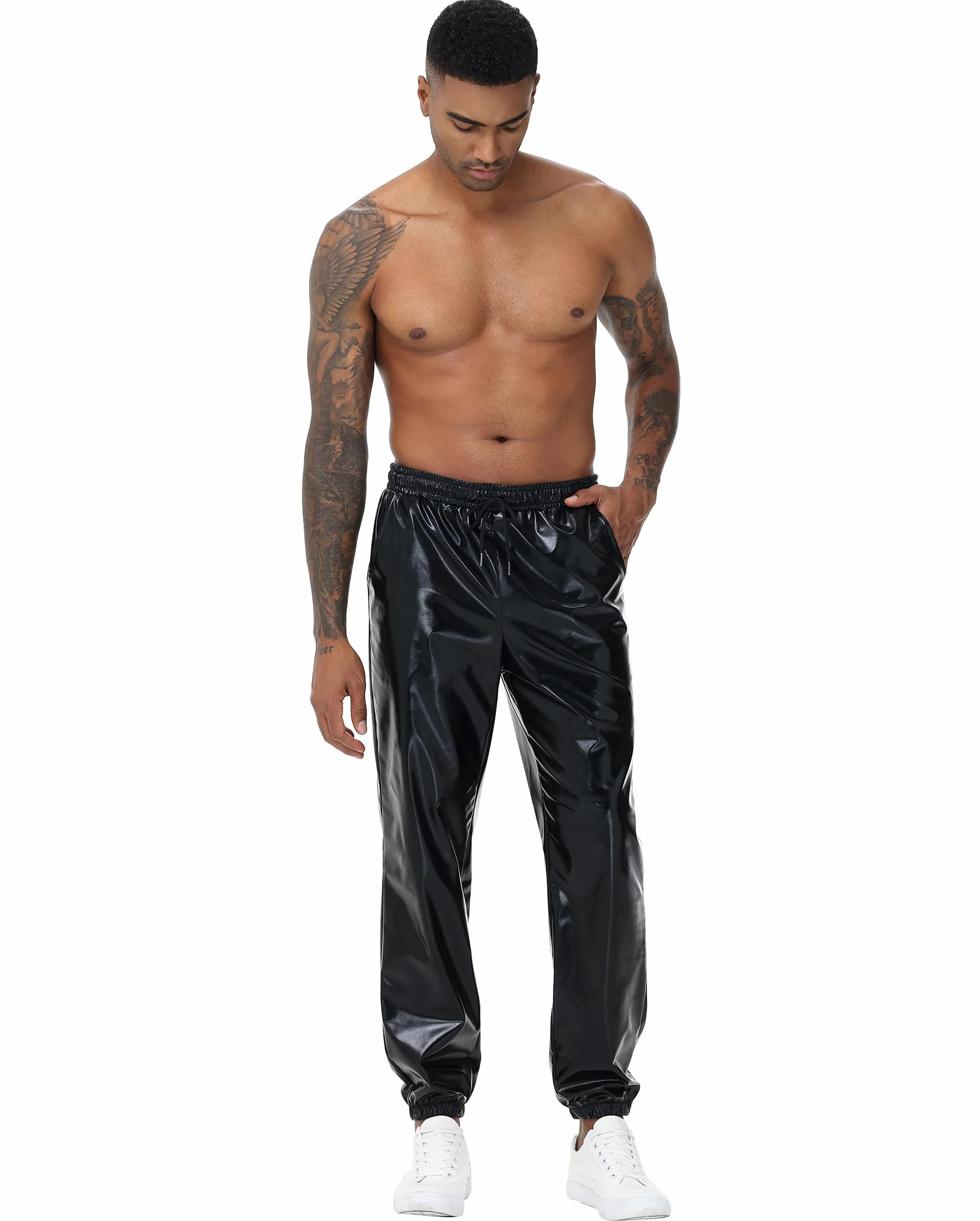 Pantalones Deportivos para Hombre Plateado Brillante Metálico Hip Hop Discoteca