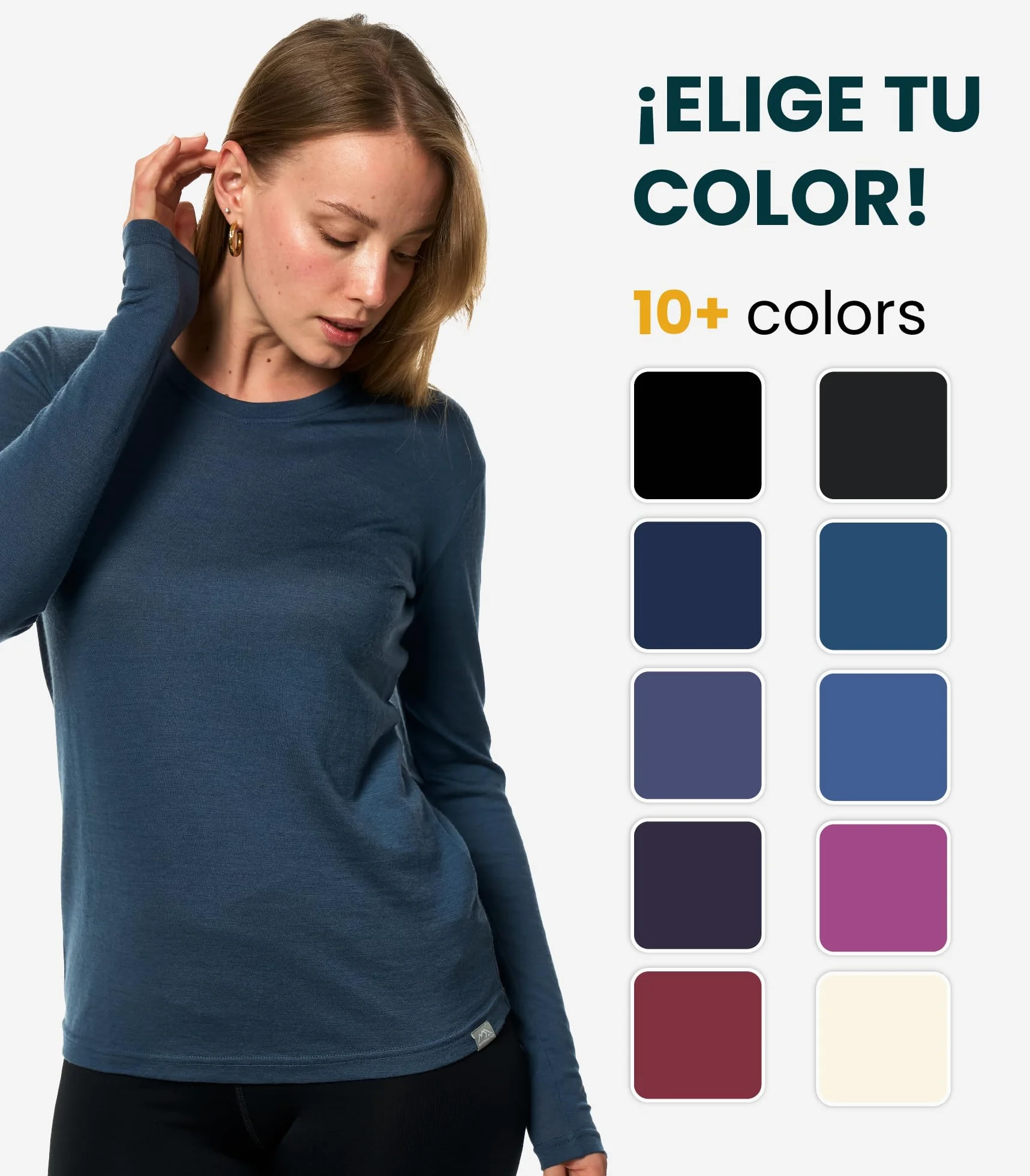 Merino.tech Сamisetas Mujer Manga Larga - 100% Lana Merino Ropa Termica (Small, 190 Melange Black V)