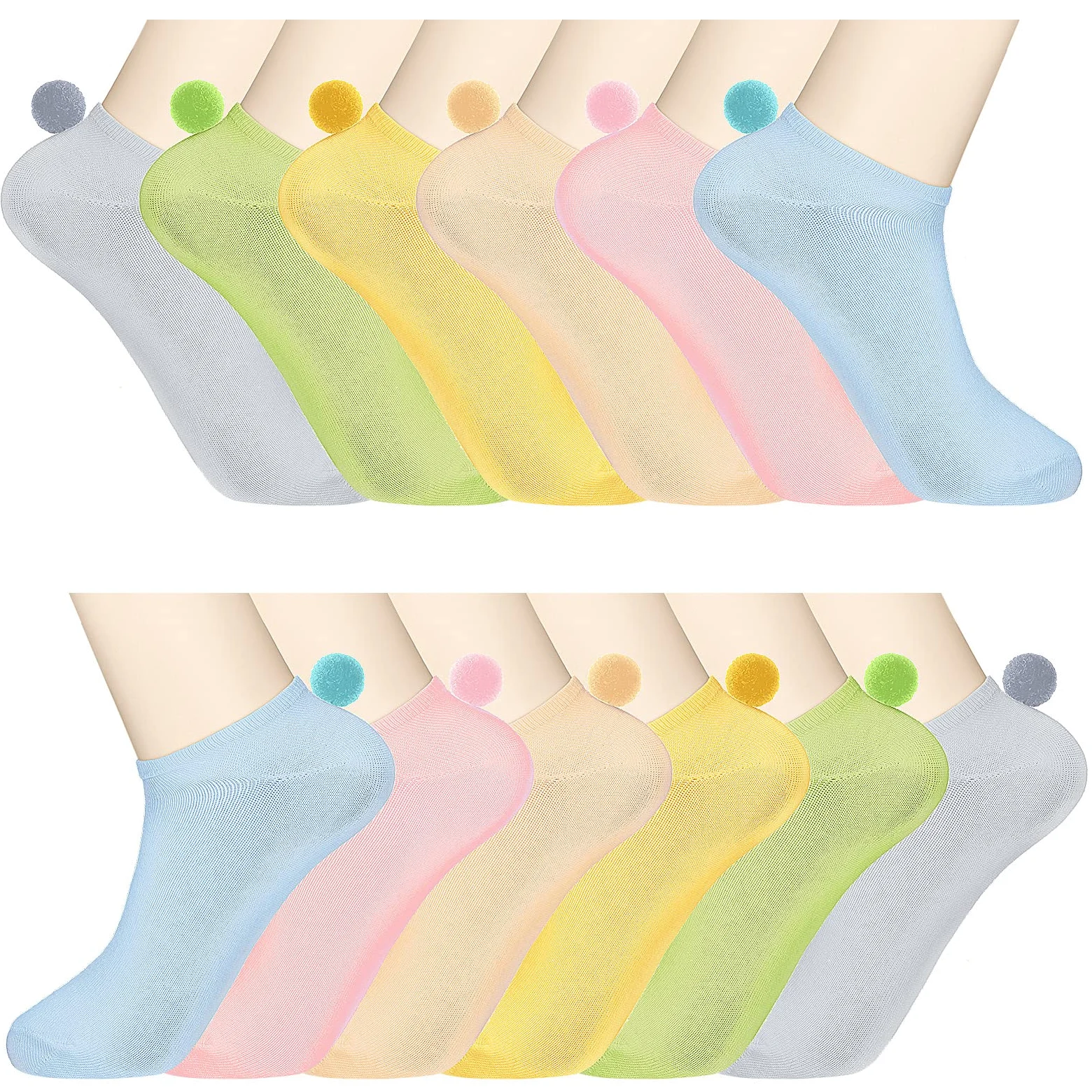 Geyoga 12 pares de calcetines de tobillo con pompón, calcetines de rendimiento sin costuras, suaves, de corte bajo, calcetines atléticos