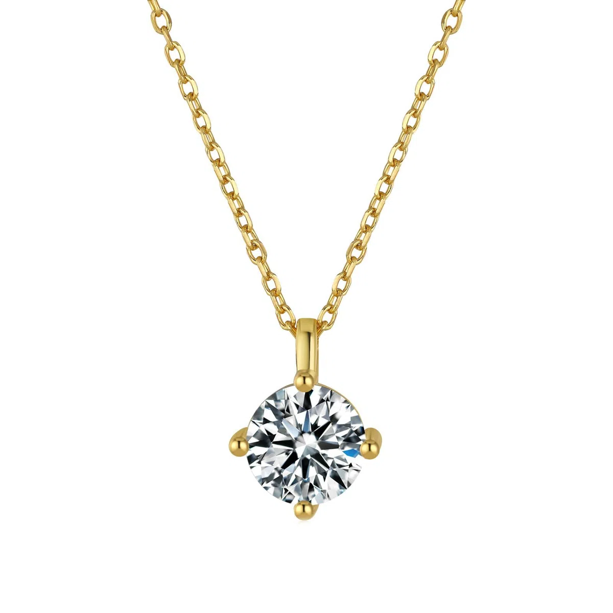 Collar solitario de oro de 4 puntas de 9/14/18 quilates para mujer, collar con colgante redondo de moissanita de 1 quilate, oro real