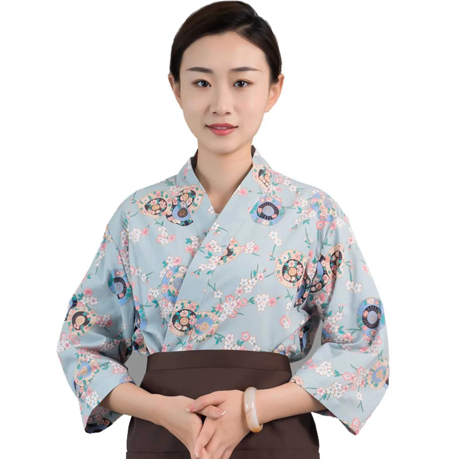 Chaqueta Hostelería Unisex De Manga 3/4, Uniformes Chef Mujer Kimono Chaqueta de Cocina con Impresión