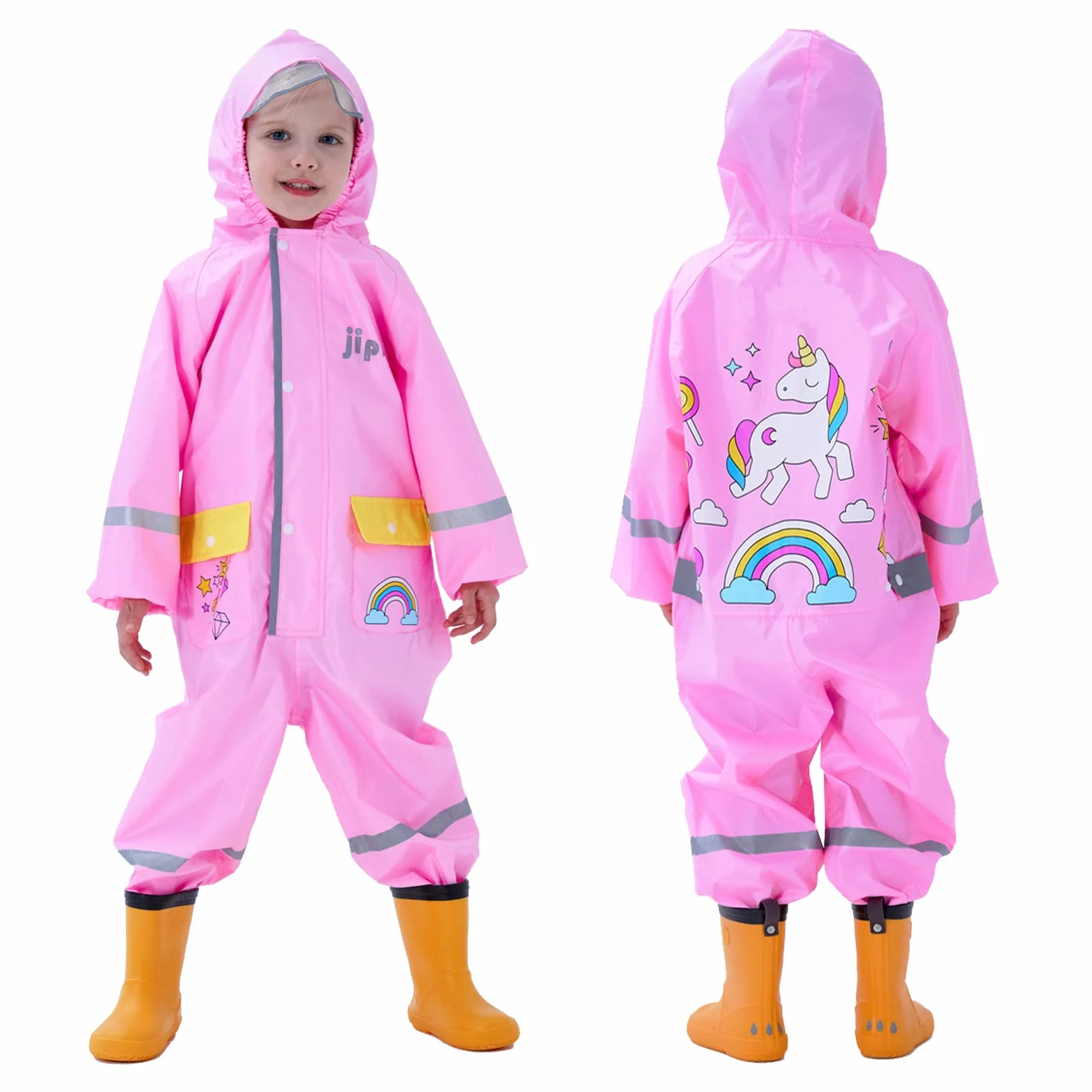Impermeables Niños Unisex Chubasqueros Chaquetas de Lluvia Poncho Abrigos Traje de Charco Capa Infantil Niñas Encapuchado Mono de Bolsillo Reflectante Impresión Animal 1 2 3 4 5 6 7 8 años