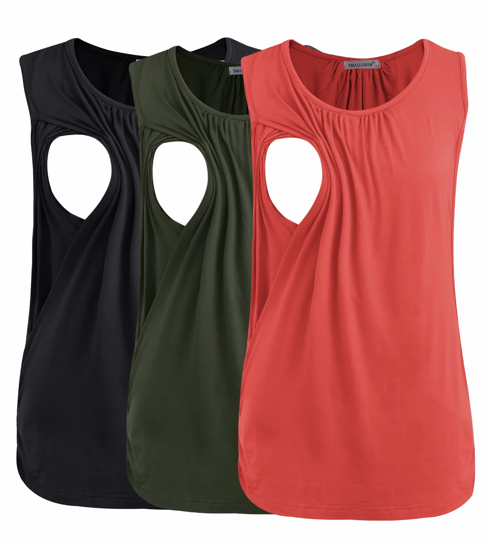 Smallshow 3 Pack Tops Lactancia Mujer Camiseta Sin Mangas,Army Green-Black-Orange,M