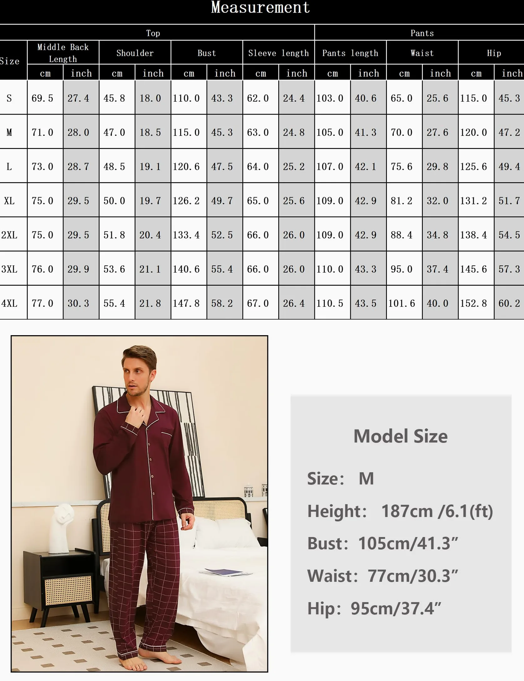 Bresdk Pijama Hombre Invierno Algodon con Botones Largos Manga Larga | Dos Piezas