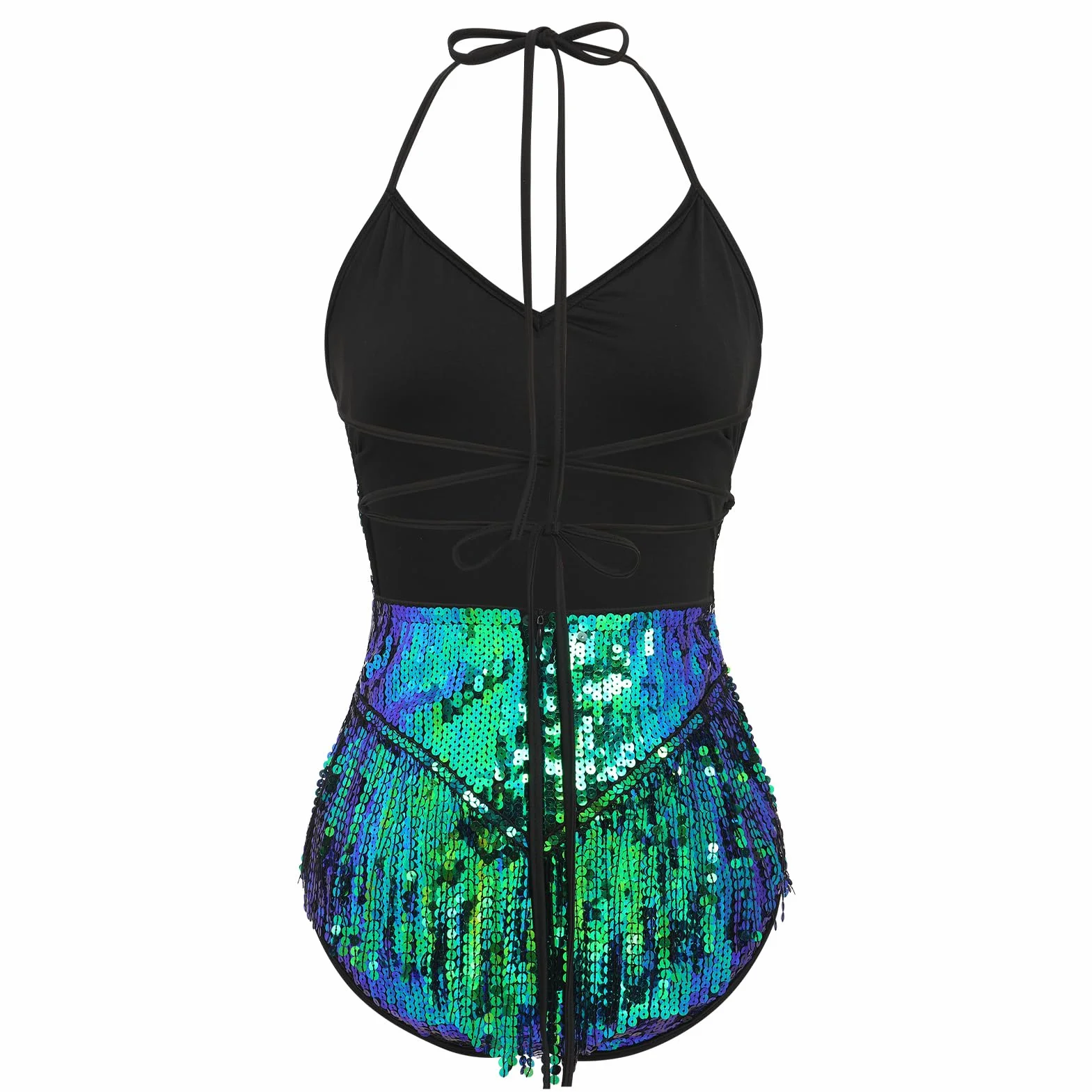 IMEKIS Body con Lentejuelas Halter Cuello V Mujer Festival Maillot Brillante