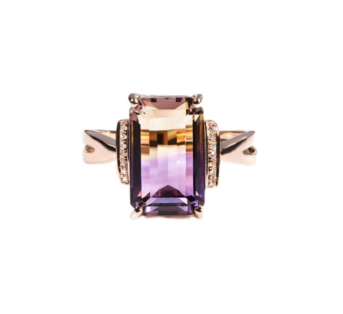 Sortijas de Oro Mujer 18K, Anillos de Mujer de Compromiso Ametrino Rectángulo Oro Rosa 18 Kilates con Certificado
