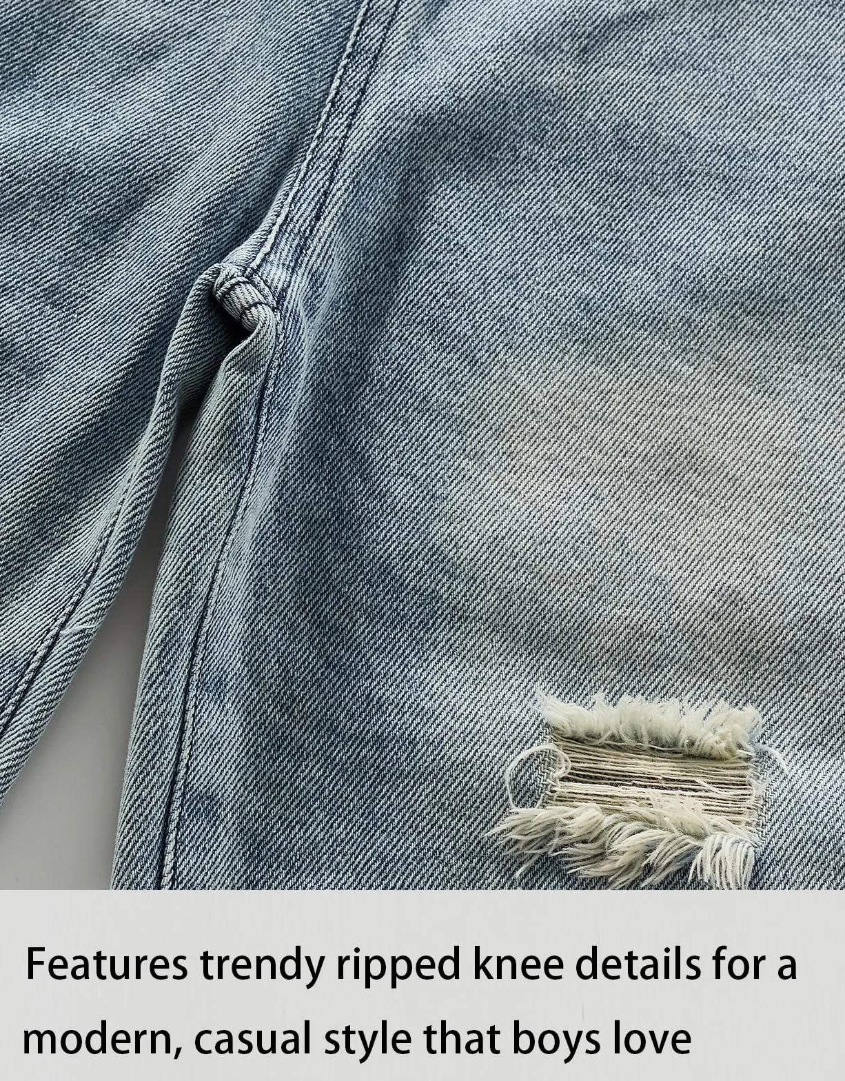 Pantalones de Mezclilla Rasgados Husky para niños, Cintura Elástica Escuela Juego