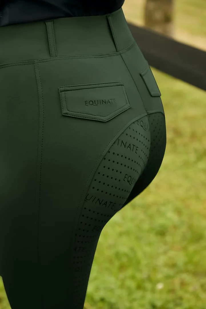 Equinate Leggings de equitación para mujer Myla, cómodos pantalones de equitación con ribete completo, para teléfono móvil y trabillas para cinturón, transpirables, elásticos, antideslizantes