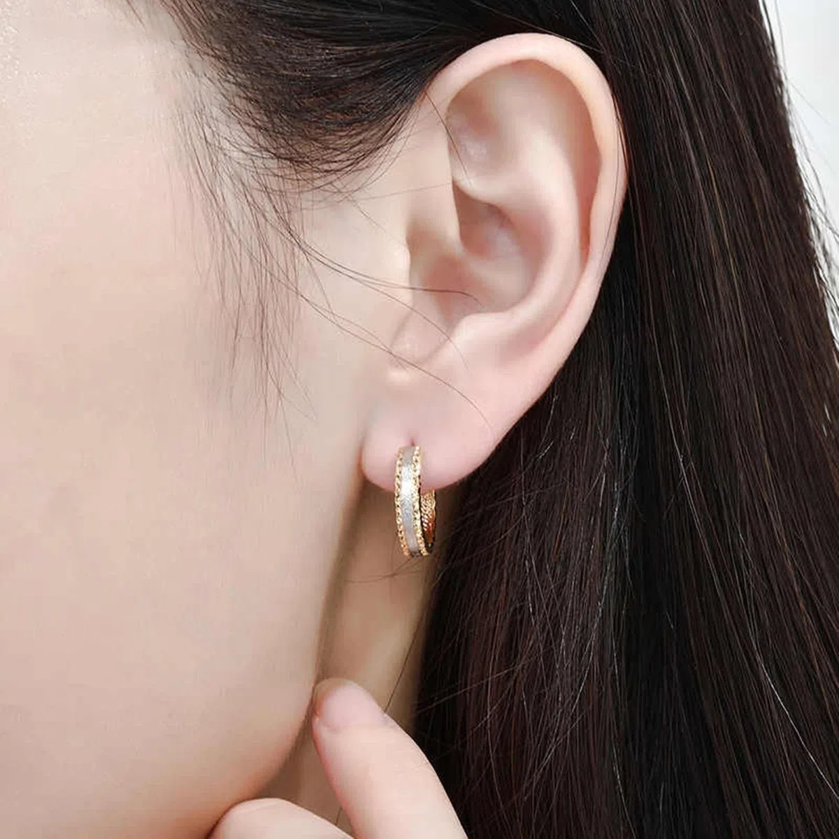 Pendientes de Mujer Oro Amarillo 9K / 14K / 18Kt, Redondo Bicolor, Pendientes Boda de Aro de Mujer Oro Plata