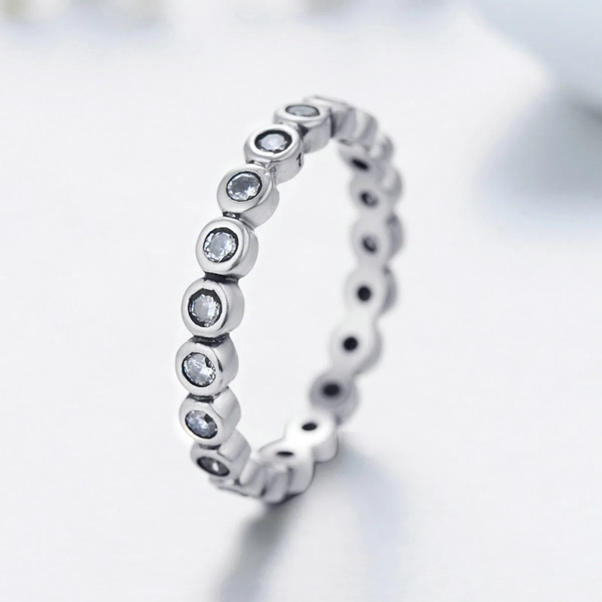 Anillo de mujer de oro blanco 585, talla redonda, moissanita, anillos para mujer, anillos de oro 45 (14,3) 62 (19,7), estilo A389