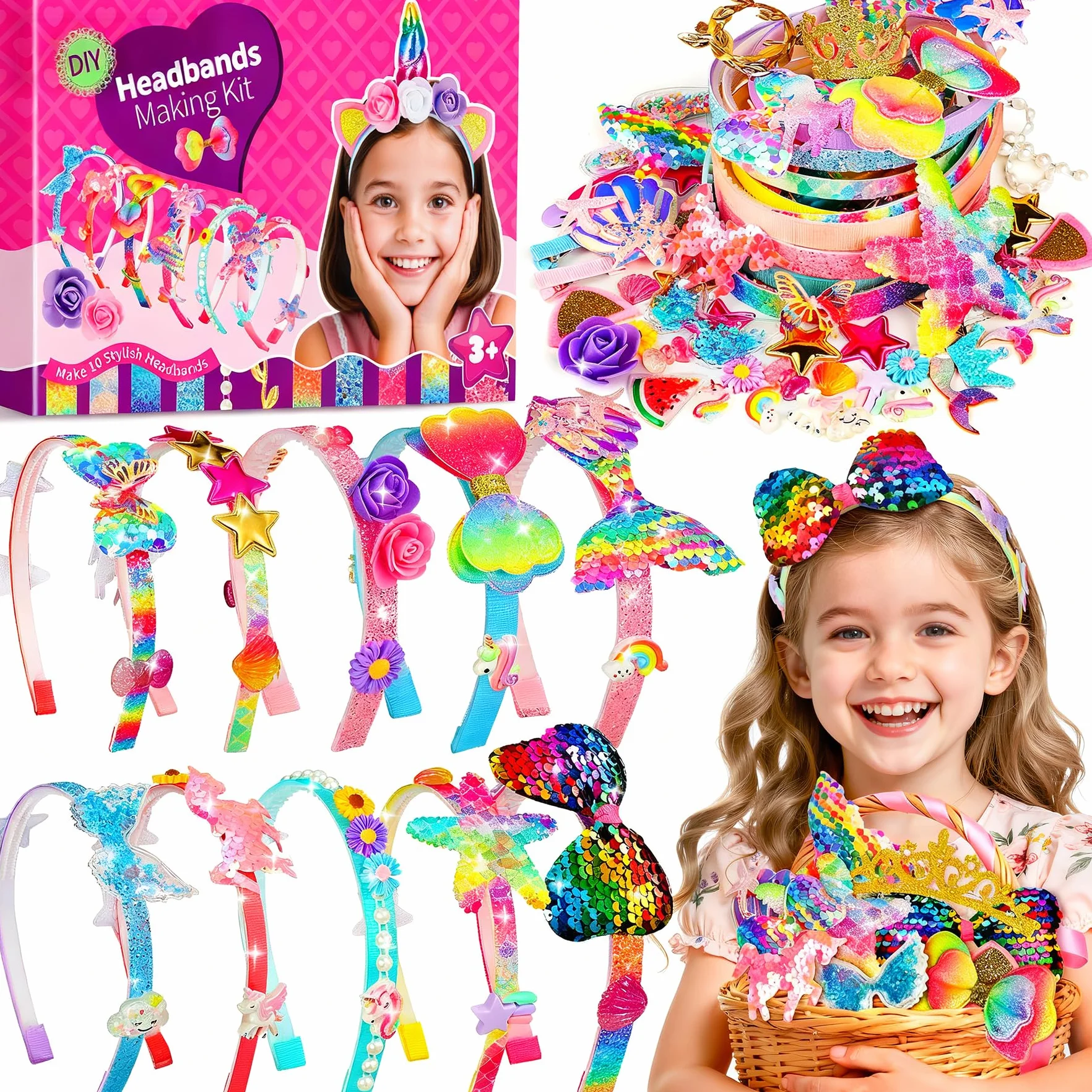 Pourbibi Kit 10 Diademas Para Niñas Manualidades Accesorios Cabello Juguetes Regalo 3-8 Años