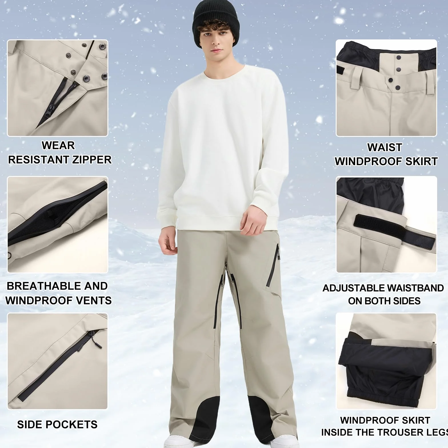 Pantalones de nieve para hombre HOUZONIY impermeables con tirantes esquí invierno