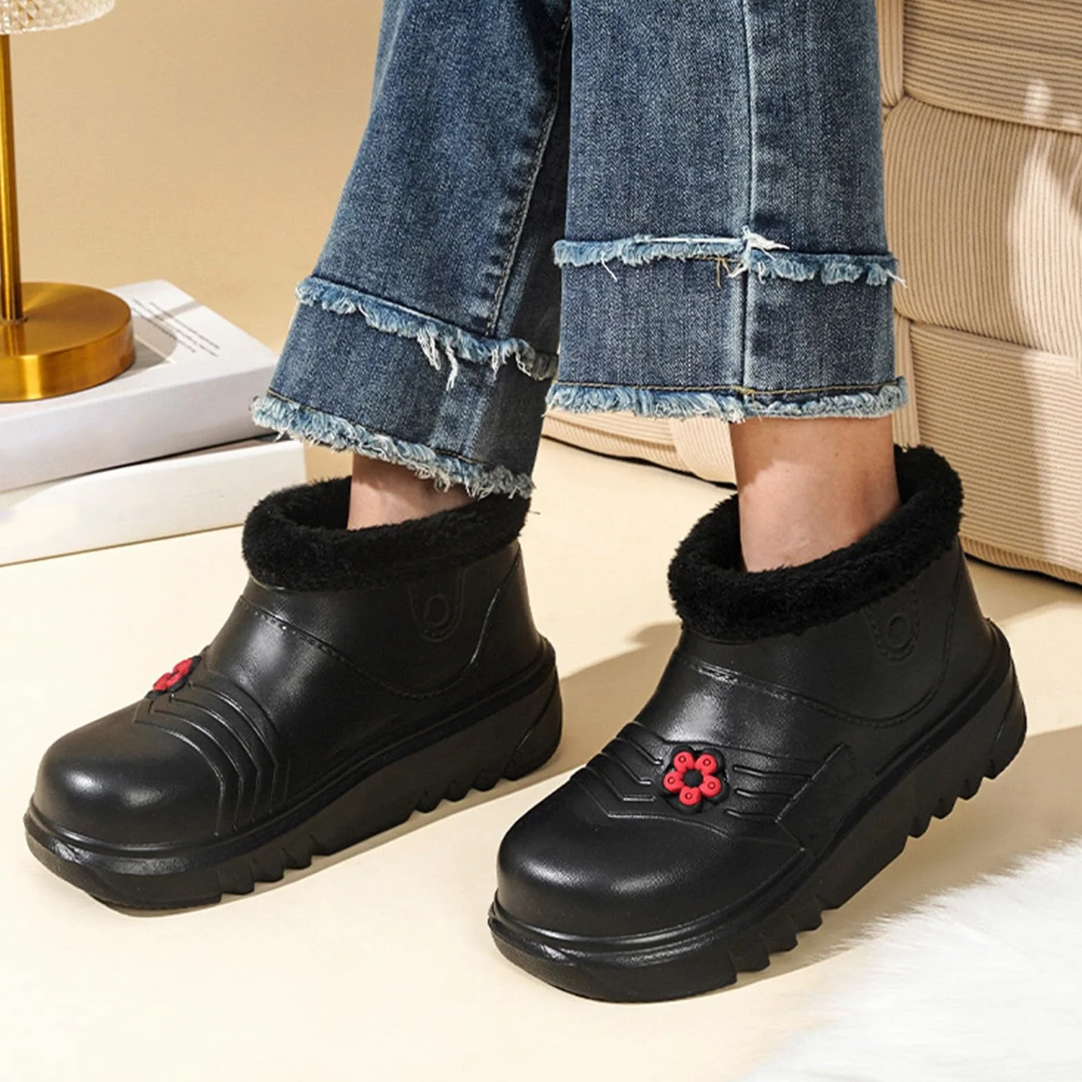 Botas de goma para mujer, forradas, botas de lluvia, botines de lluvia, impermeables, antideslizantes, zapatos de jardín, botas de goma cortas, botas de tobillo, botas de invierno, botas de goma