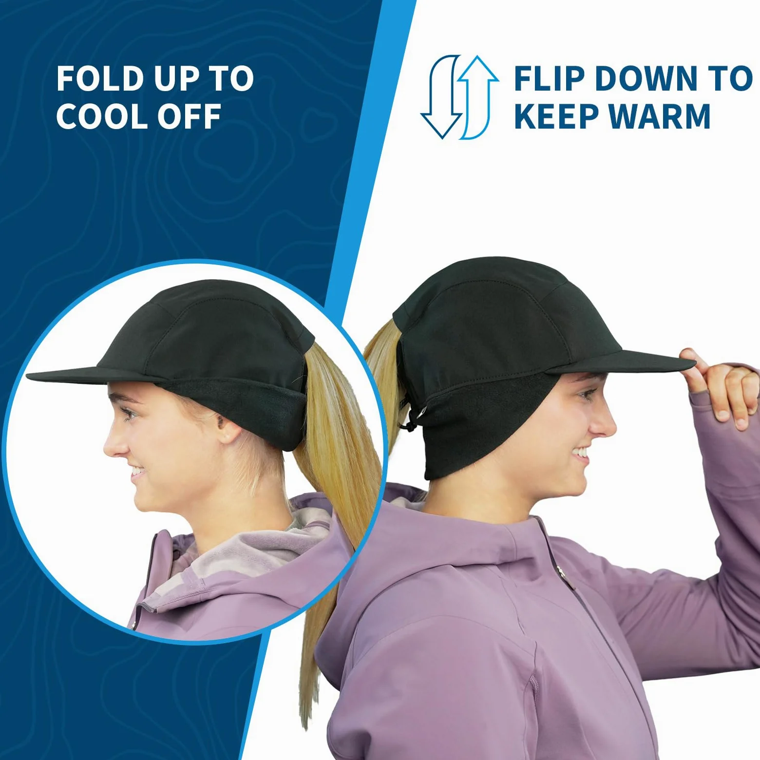 TrailHeads Sombrero de lluvia para mujer, sombrero de cola de caballo de invierno, sombreros impermeables para correr, senderismo, Storm Runner