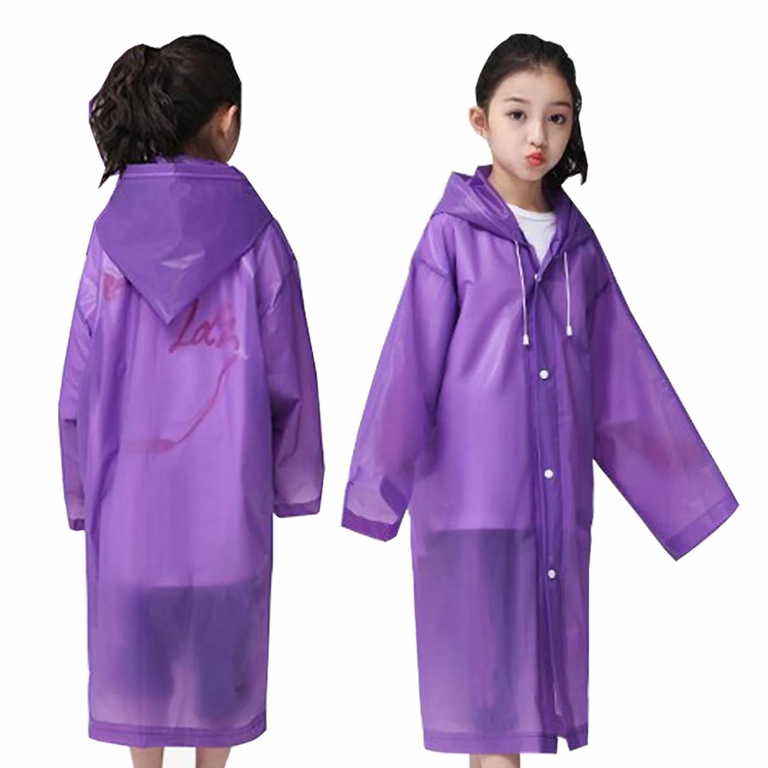 2 Piezas Infantiles Impermeable Chubasquero, Poncho Lluvia con Capucha, EVA Ponchos Lluvia Niños, Reutilizable, para Ciclismo Aire Libre, Camping, Viajes y Pesca (Púrpura)