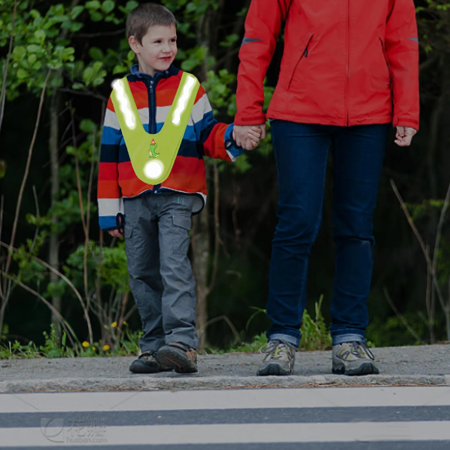 YOUYIKE 2 chalecos reflectantes para niños, en forma de V, amarillo, con bandas elásticas, chaleco luminoso para niños, chaleco reflectante para niños, para correr, ciclismo, carreteras nocturnas (B)