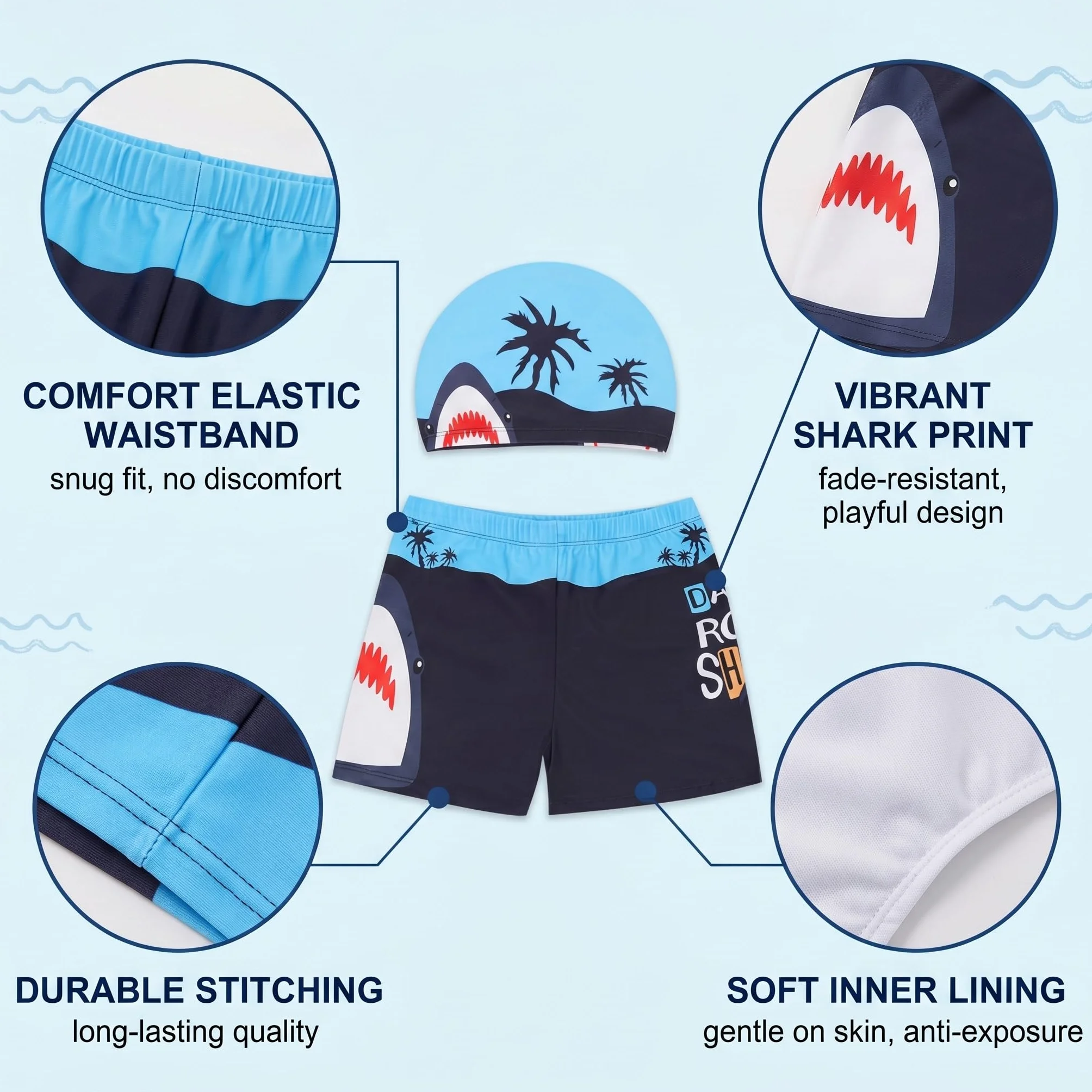 Set de Bañador Niño Tiburón Talla XL 5-6 Años 100-120cm Tejido Elástico Secado Rápido Cintura Alta Natación