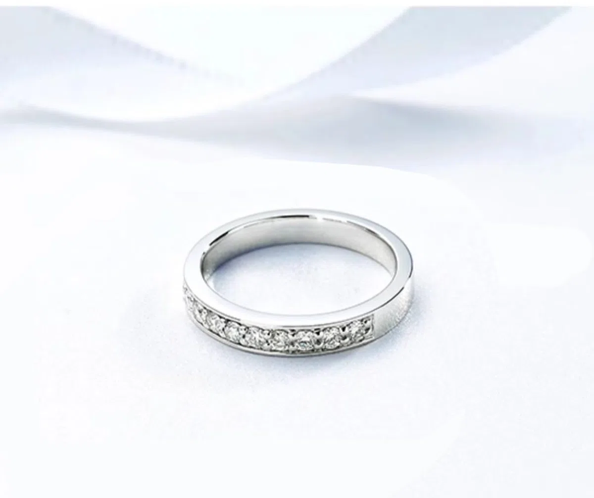 Anillos de compromiso de oro blanco, alianzas de oro real con diamantes de 0,25 quilates, anillos de media eternidad, anillos de boda para mujer