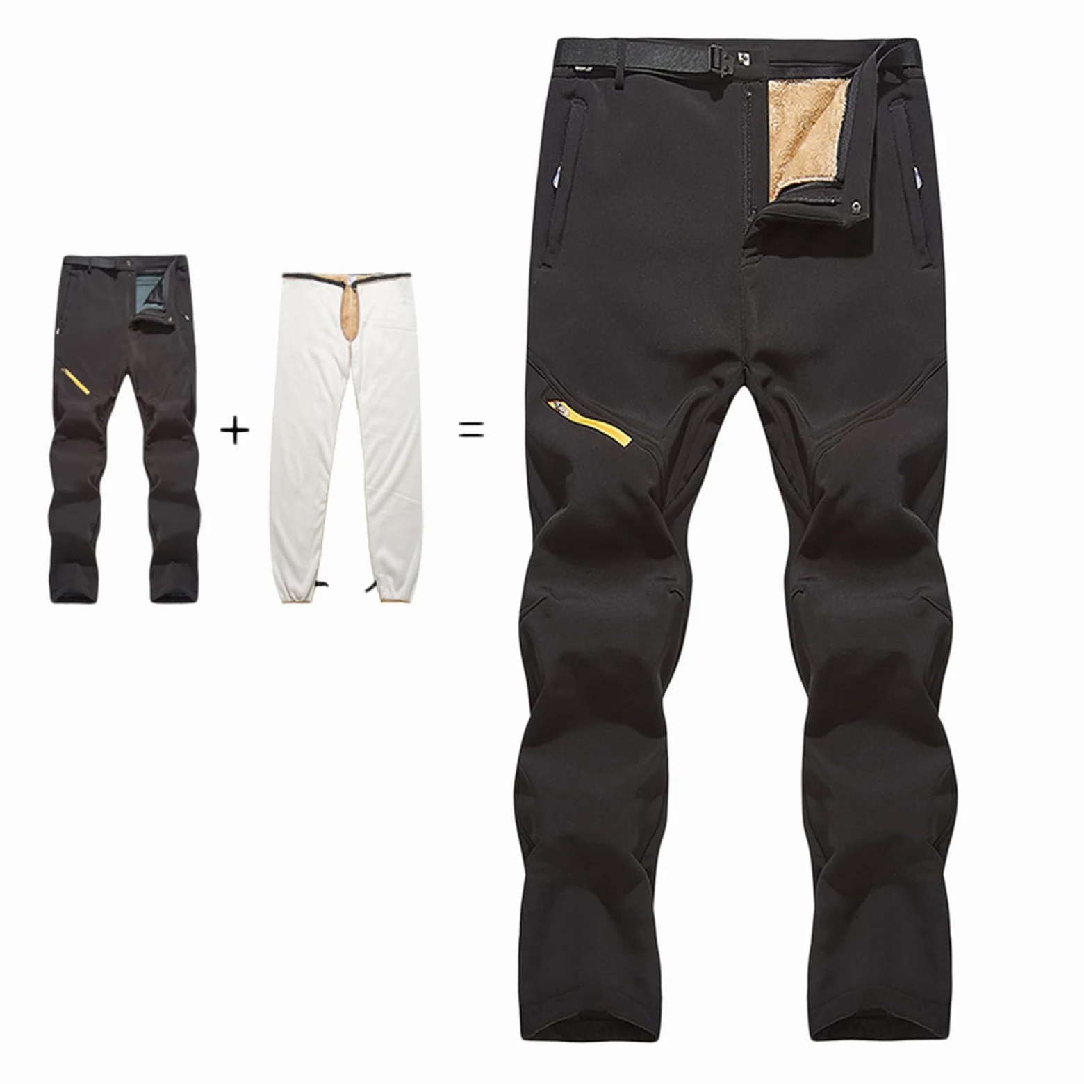 Generisch Pantalones de invierno para hombre, forro polar, desmontable, dos piezas, doble engrosado, cálido pantalón de esquí