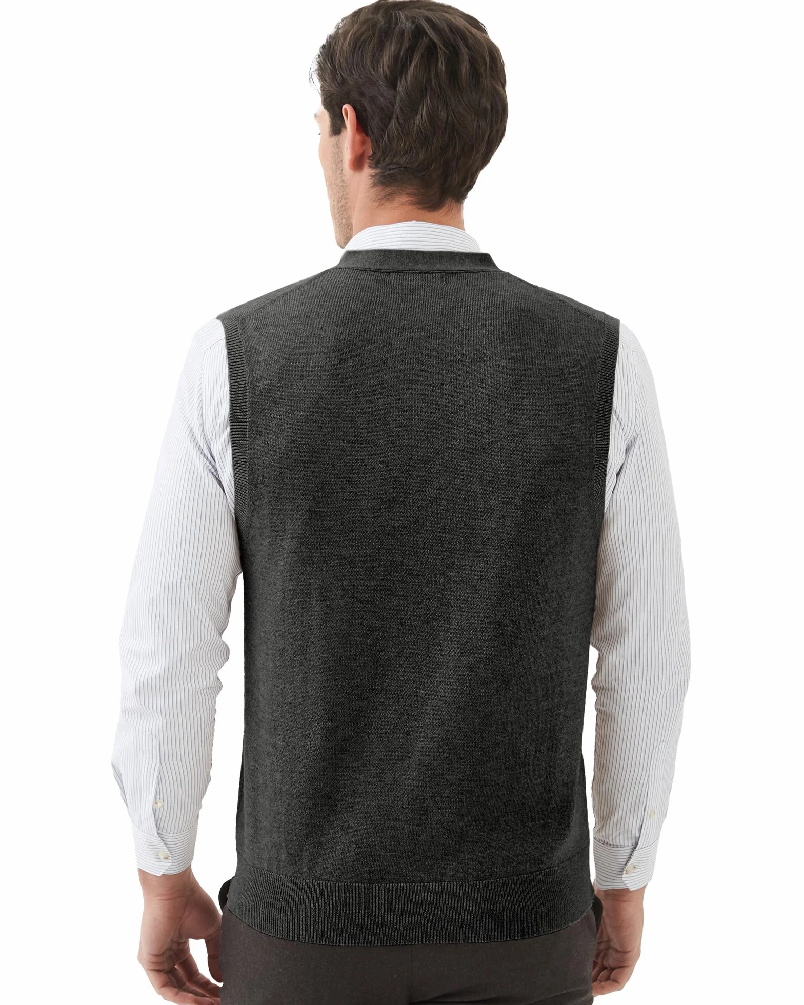 Kallspin Chalecos de Mezcla de Lana para Hombre Cuello en V Chaleco de Punto Cárdigan sin Mangas con Botones