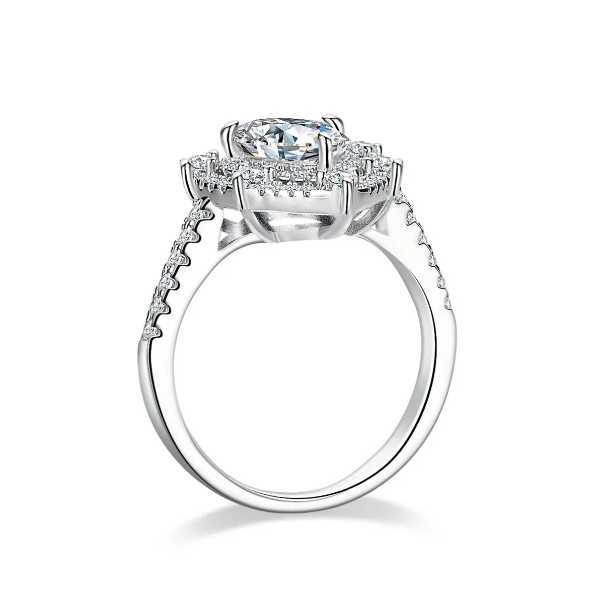 Anillos de boda para mujer, anillos de compromiso, oro auténtico con moissanite de 2 quilates, oro blanco, forma de gota, anillo Halo para mujer