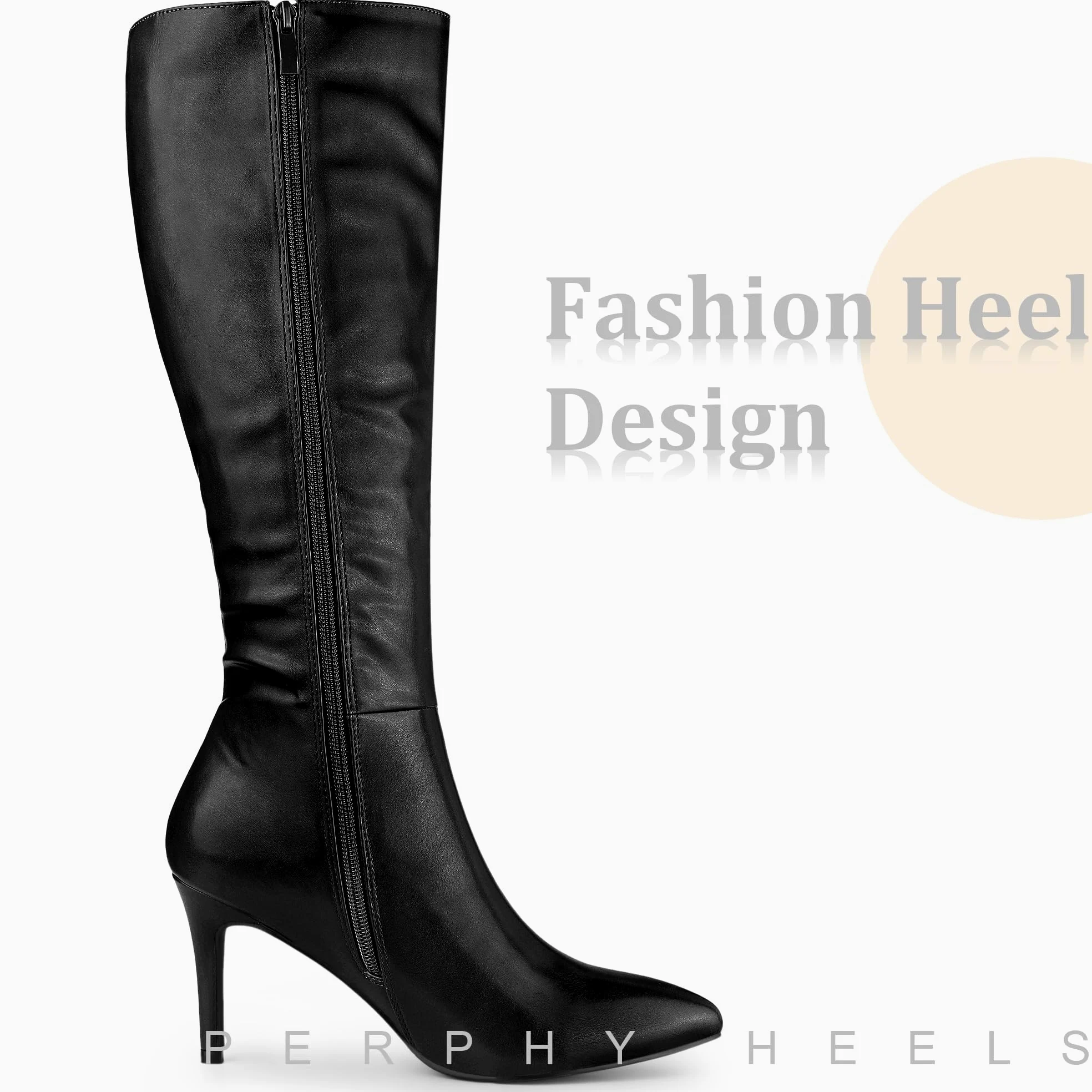 Perphy Botas altas de tacón alto con punta puntiaguda y tacón de aguja para mujer